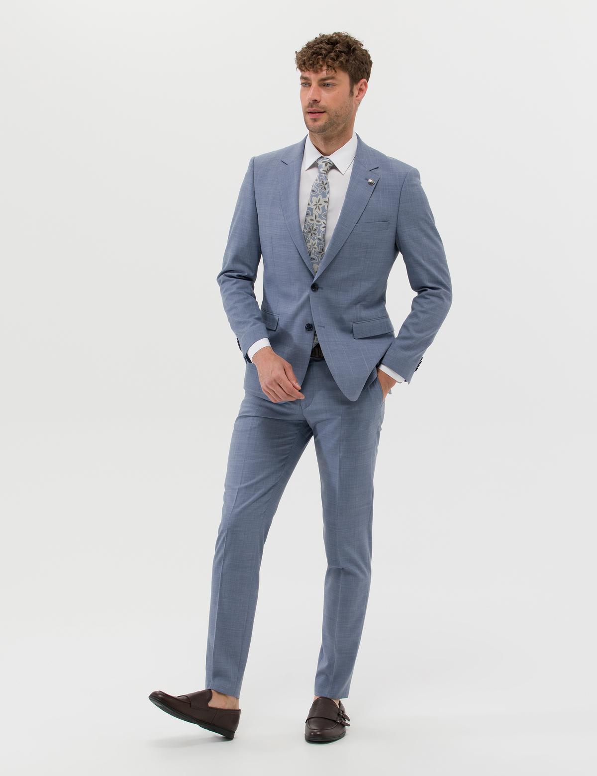 Açık Mavi Ekstra Slim Fit Yün Karışımlı Takım Elbise