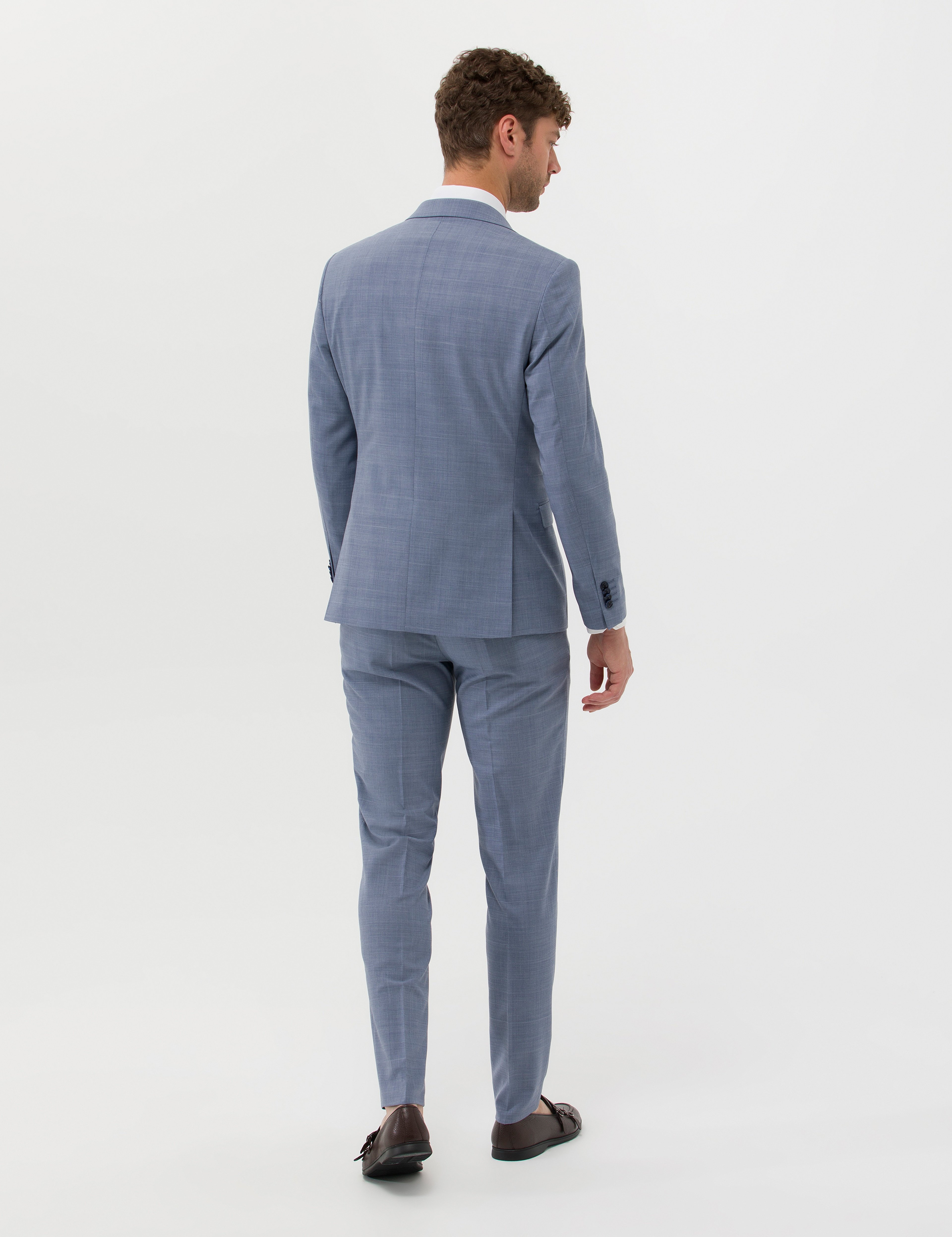Açık Mavi Ekstra Slim Fit Yün Karışımlı Takım Elbise - Image 5