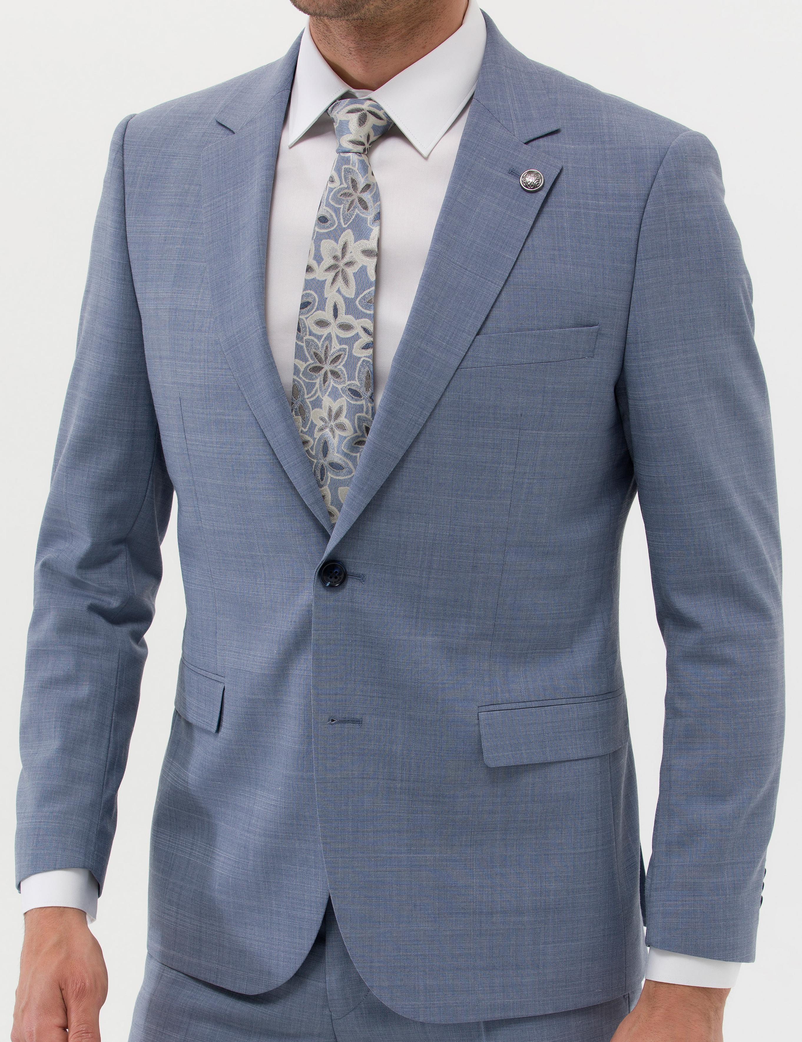 Açık Mavi Ekstra Slim Fit Yün Karışımlı Takım Elbise