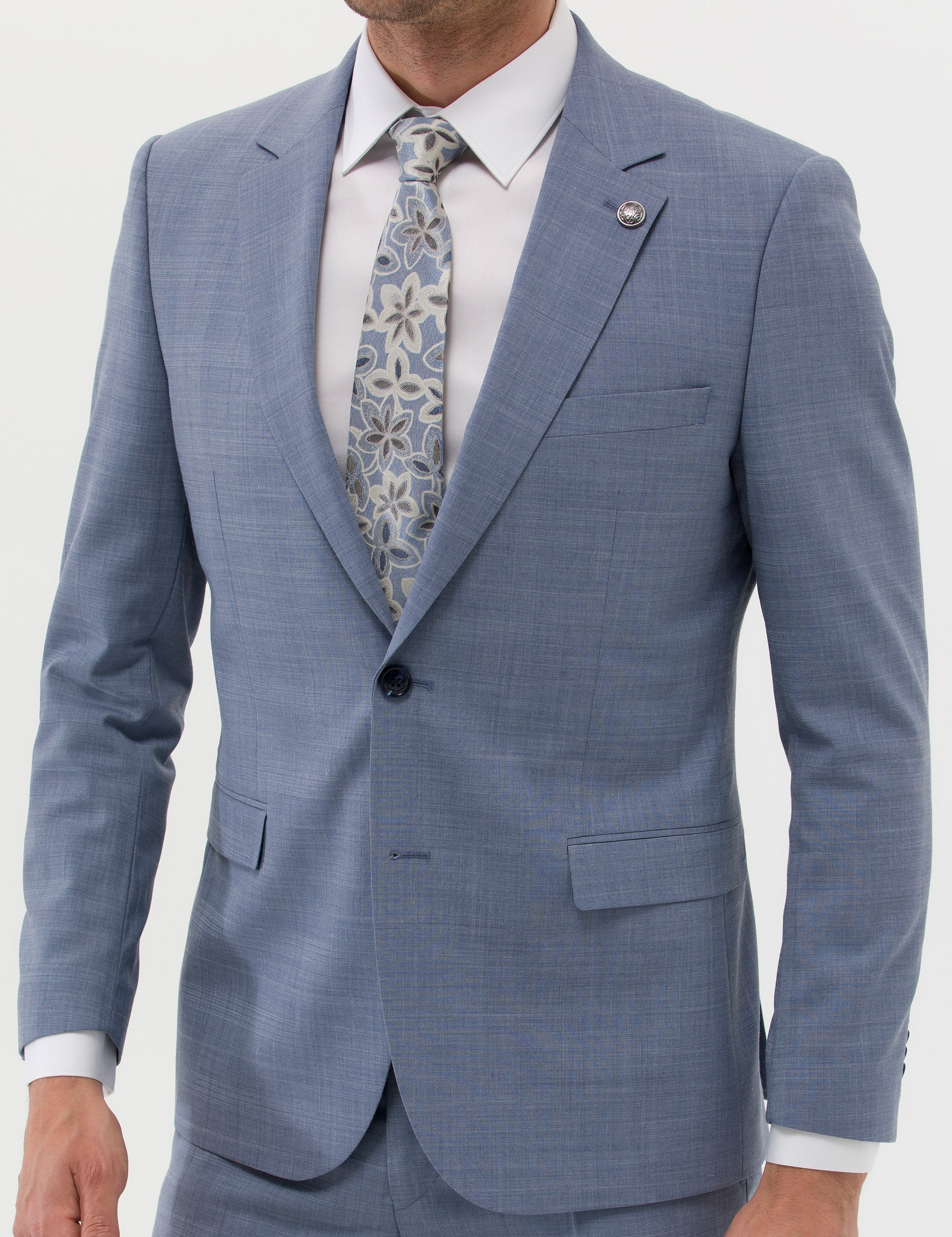 Açık Mavi Ekstra Slim Fit Yün Karışımlı Takım Elbise - Image 6