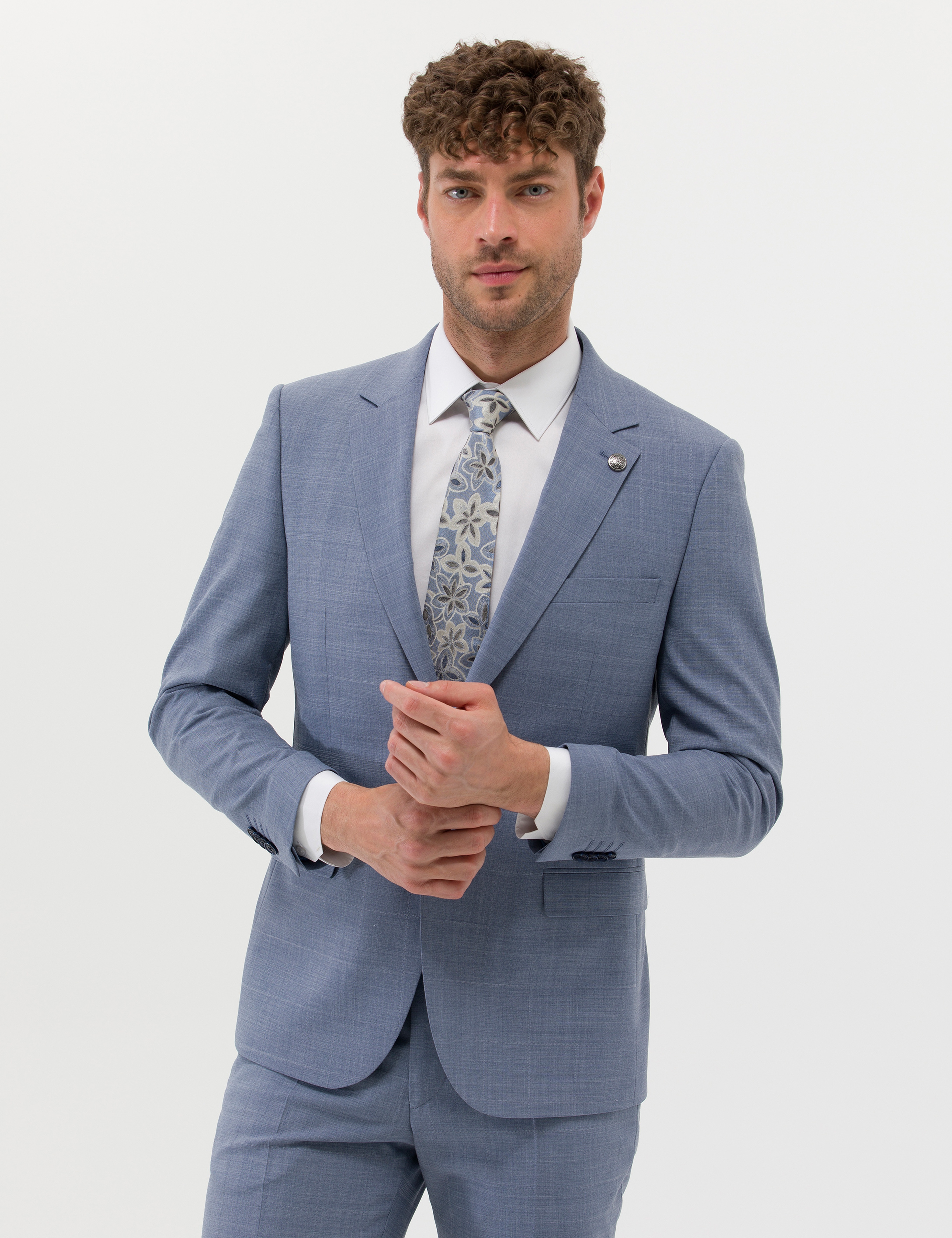 Açık Mavi Ekstra Slim Fit Yün Karışımlı Takım Elbise - Image 3