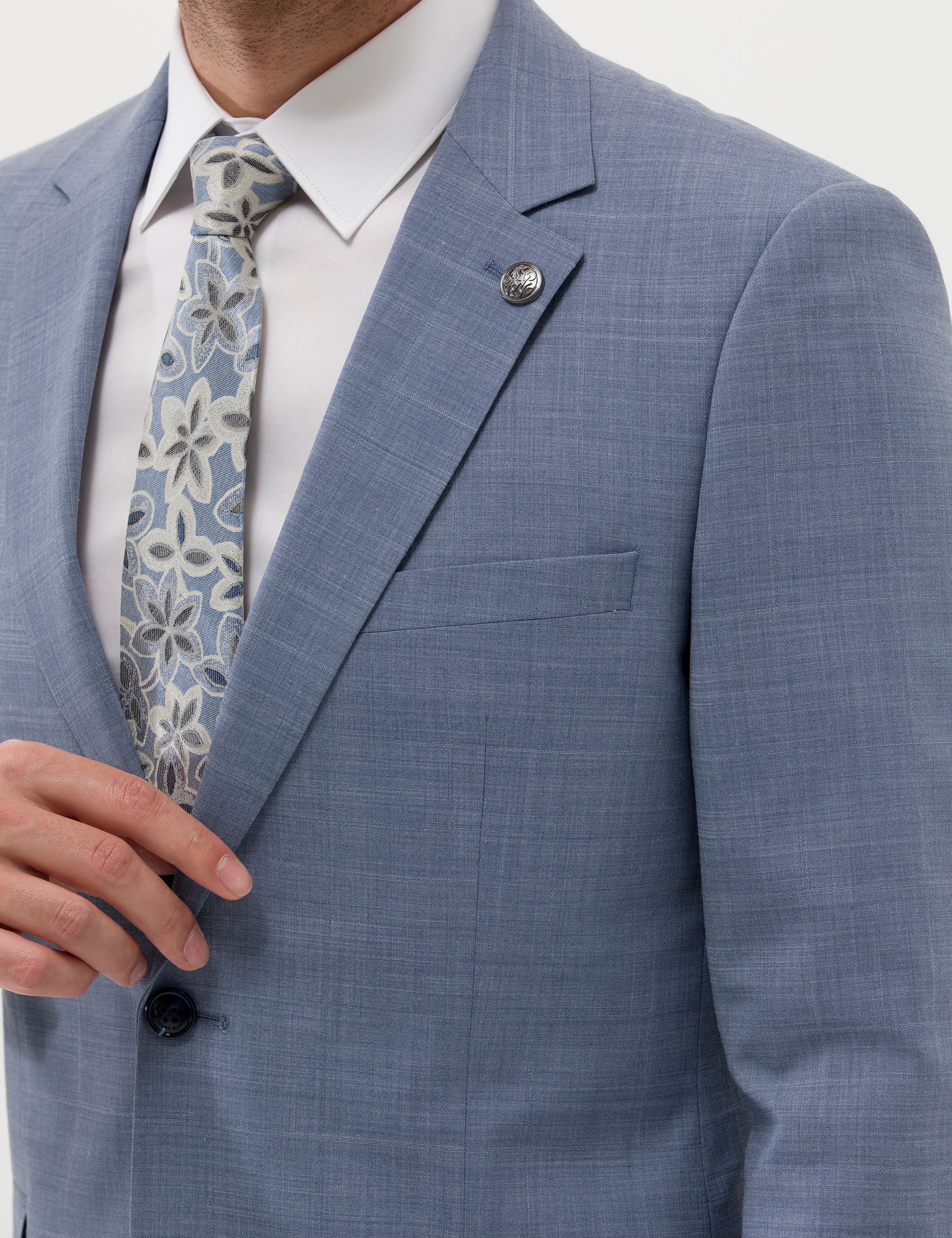 Açık Mavi Ekstra Slim Fit Yün Karışımlı Takım Elbise - Image 7