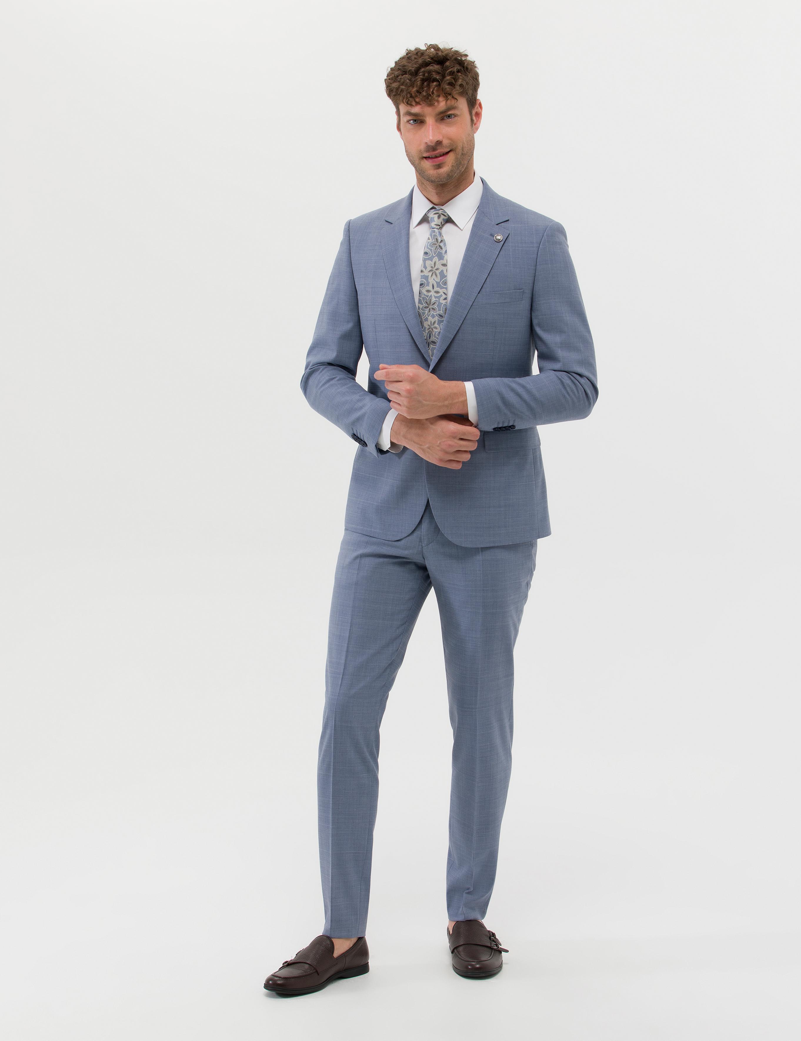 Açık Mavi Ekstra Slim Fit Yün Karışımlı Takım Elbise