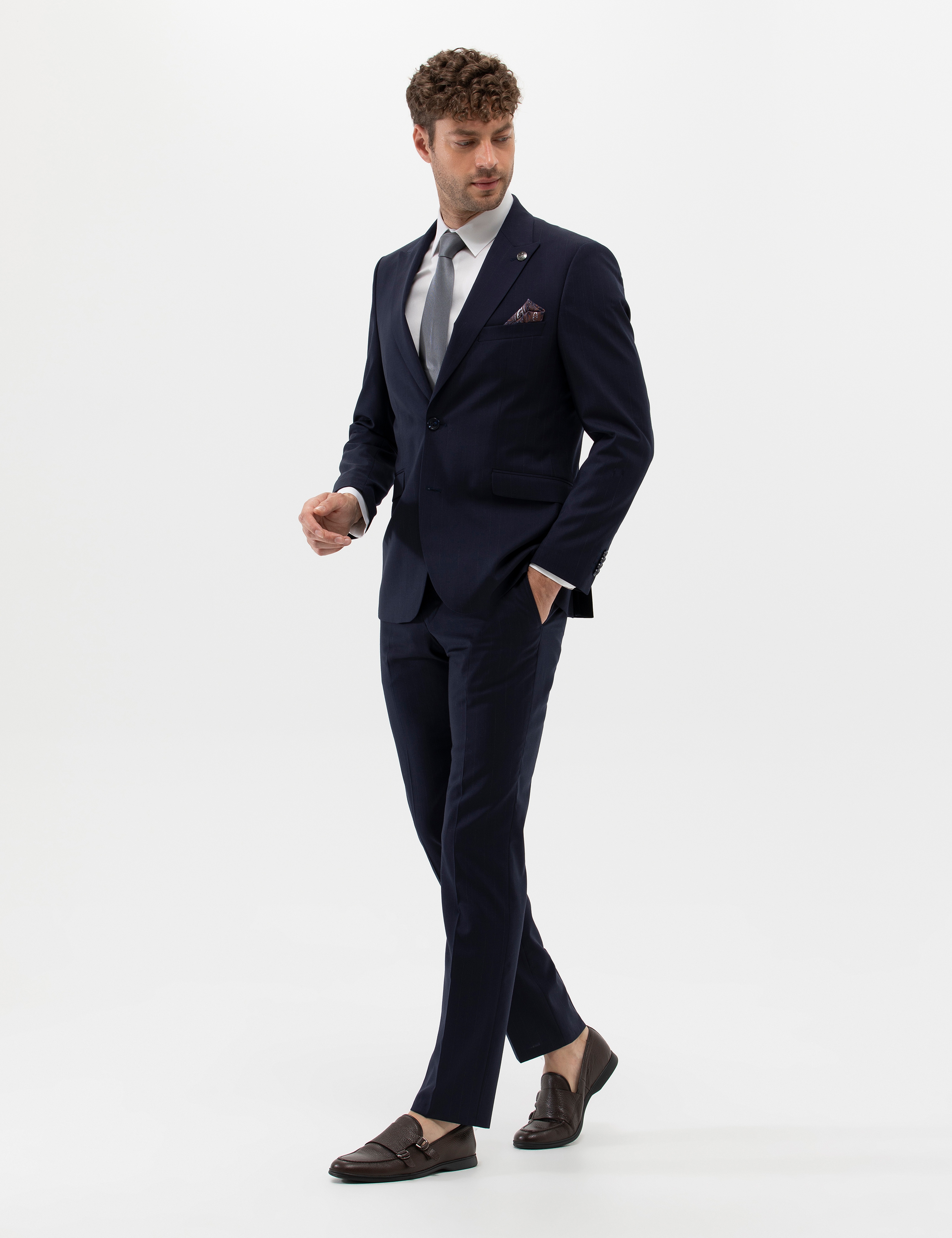 Lacivert Slim Fit Yün Takım Elbise - Image 1