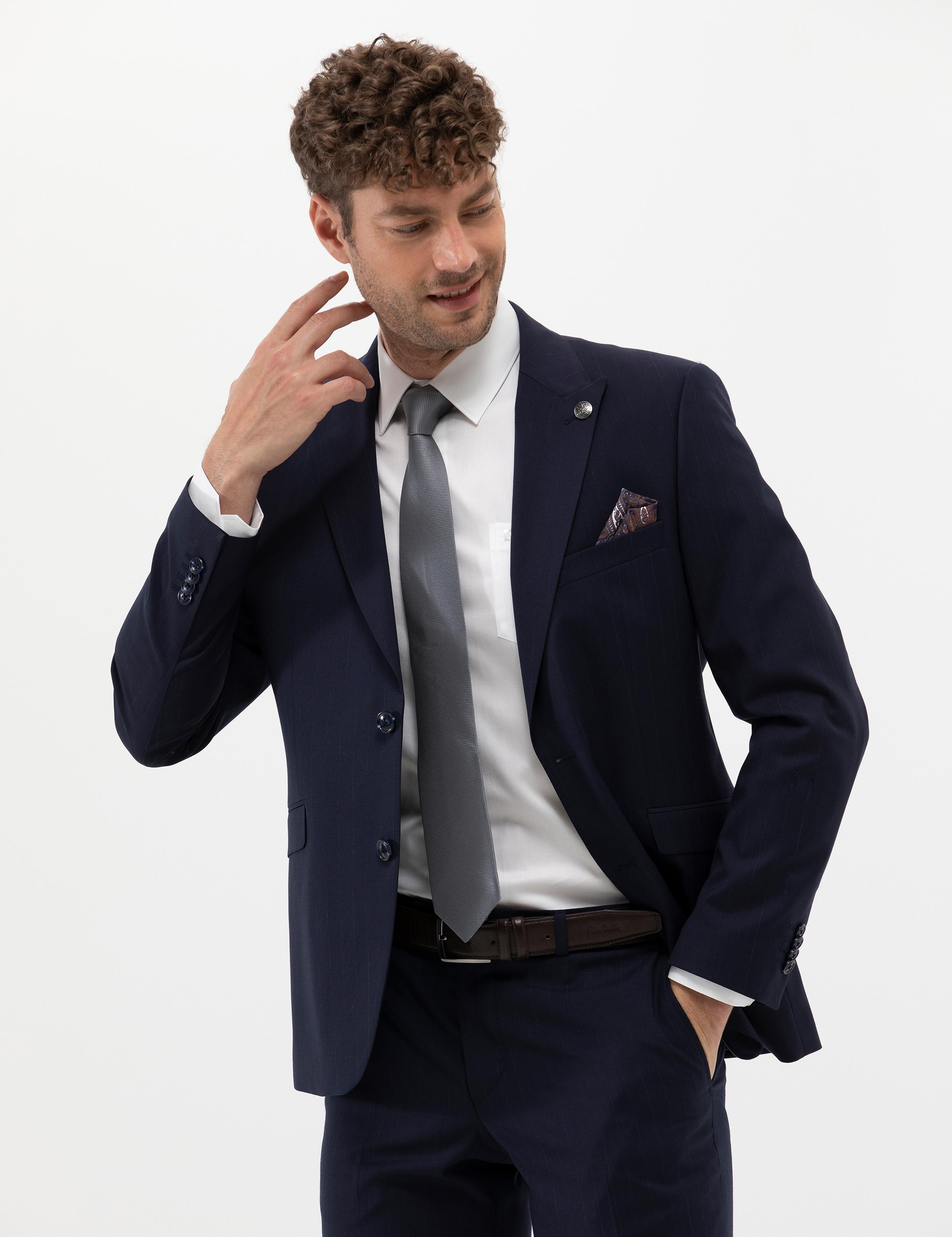 Lacivert Slim Fit Yün Takım Elbise