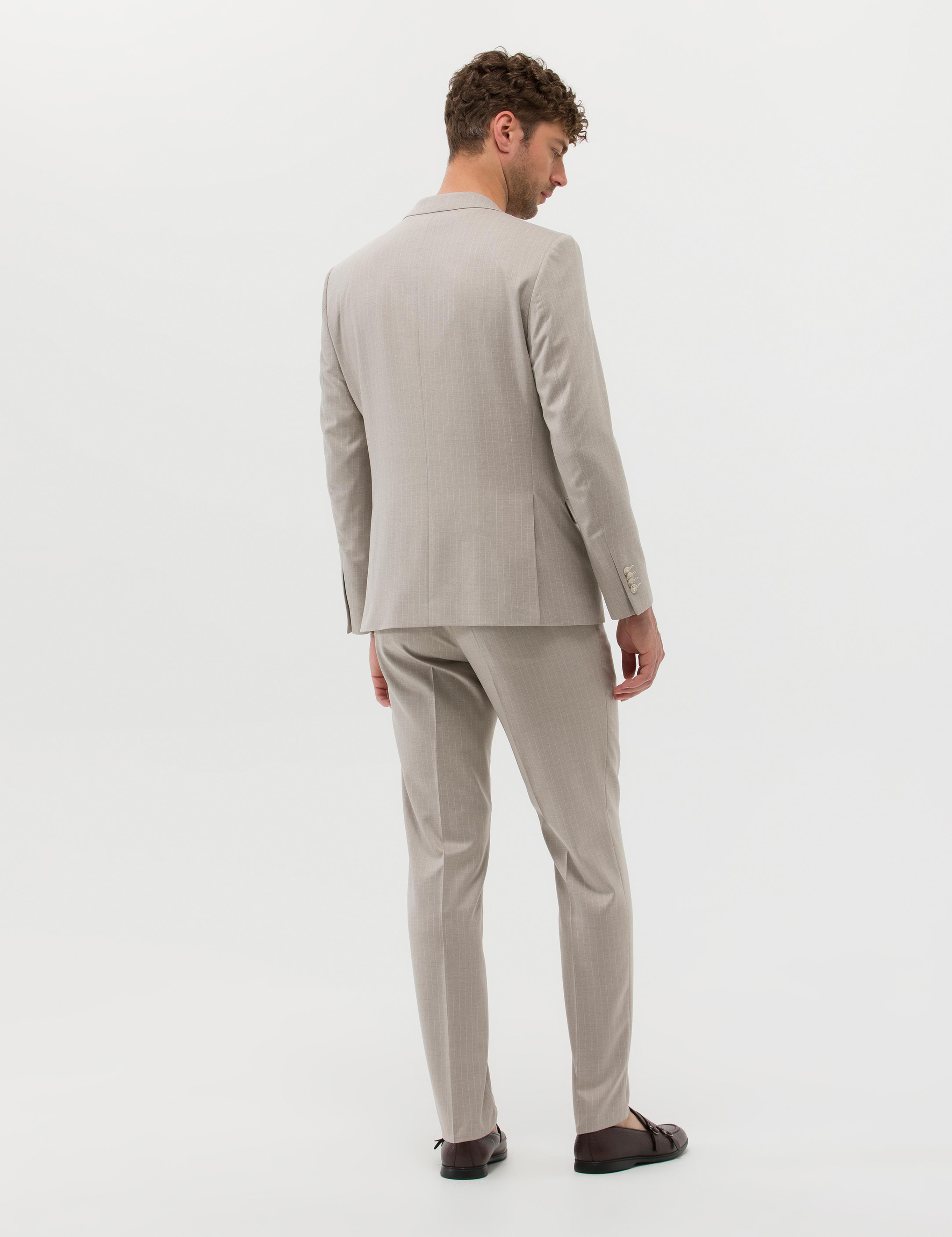 Bej Çizgili Ekstra Slim Fit Takım Elbise