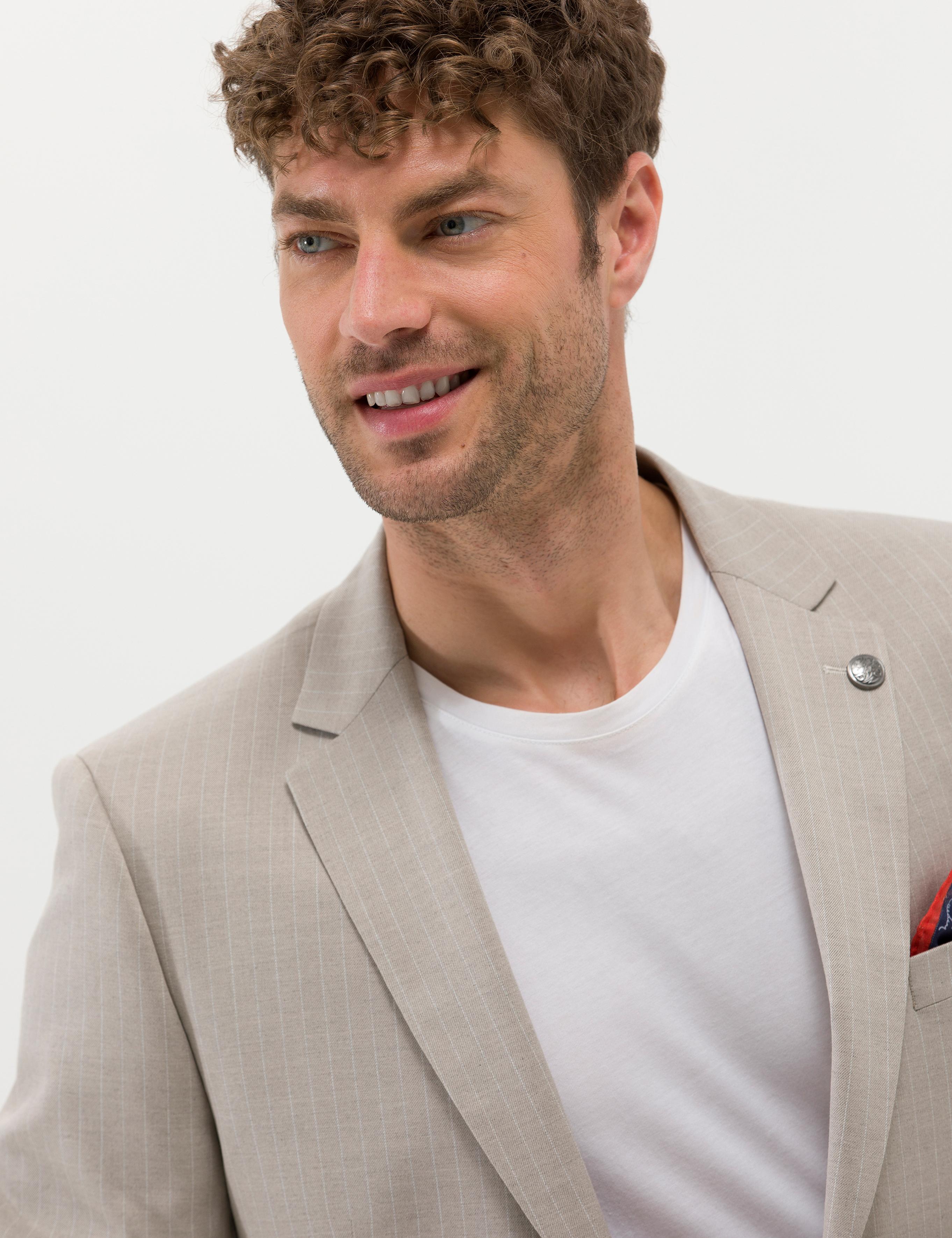 Bej Çizgili Ekstra Slim Fit Takım Elbise