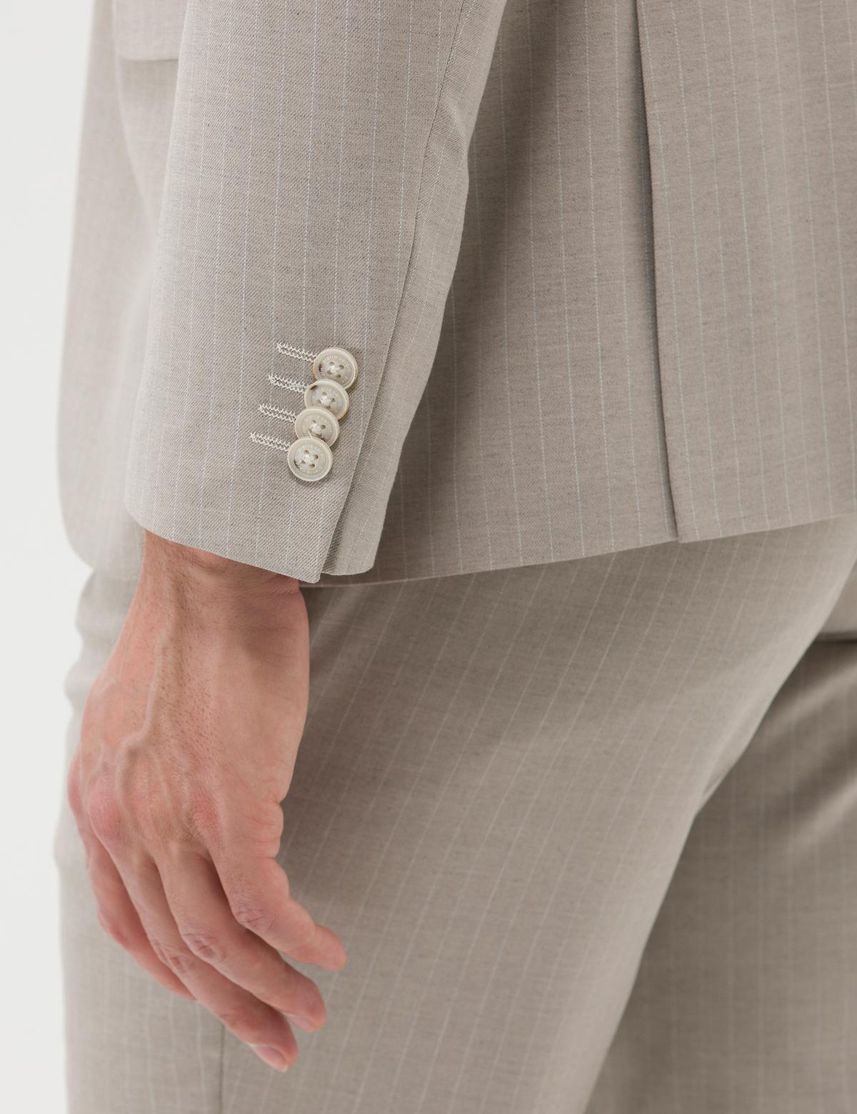 Bej Çizgili Ekstra Slim Fit Takım Elbise - 50266213041