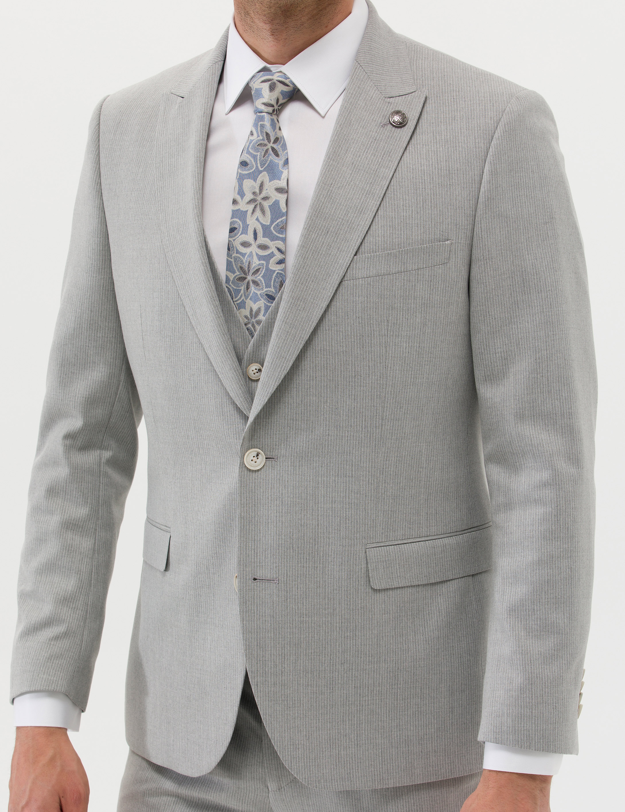 Gri Ekstra Slim Fit Yelekli Takım Elbise - Image 7