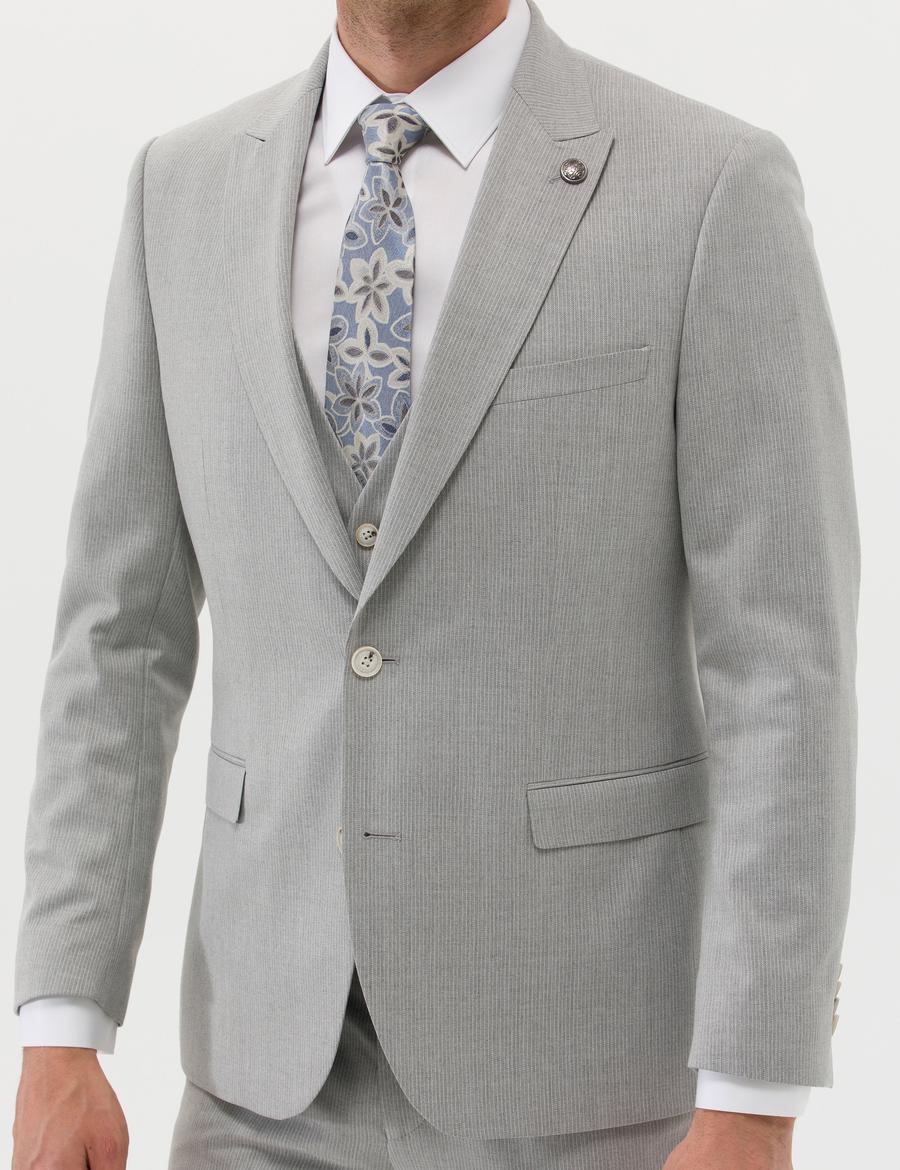 Gri Ekstra Slim Fit Yelekli Takım Elbise