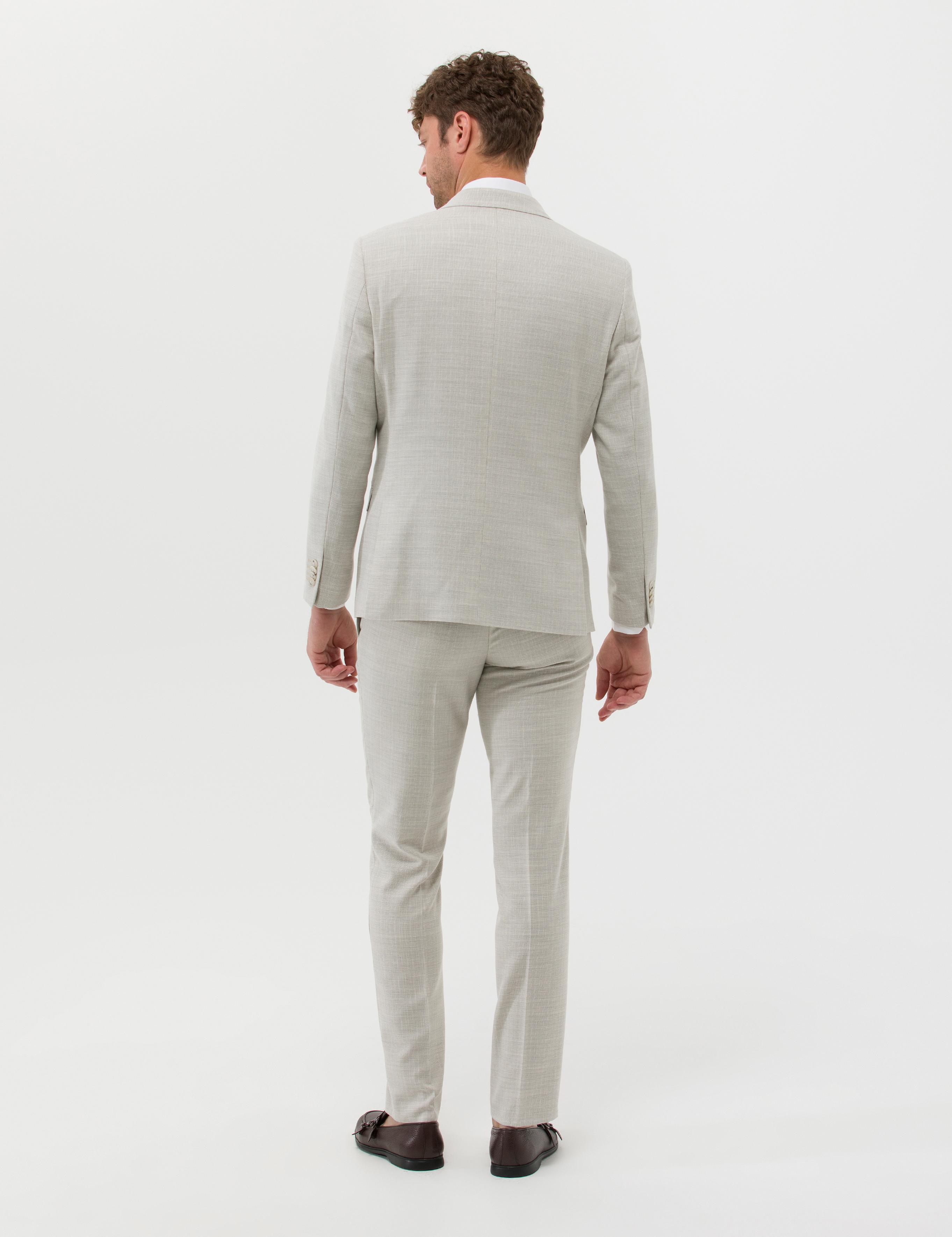 Bej Yelekli Slim Fit Takım Elbise