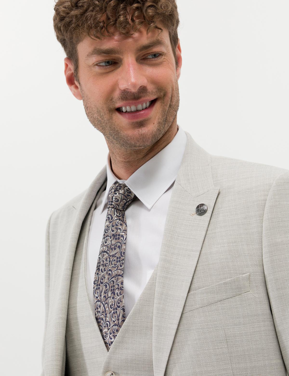 Bej Yelekli Slim Fit Takım Elbise - 50266616155