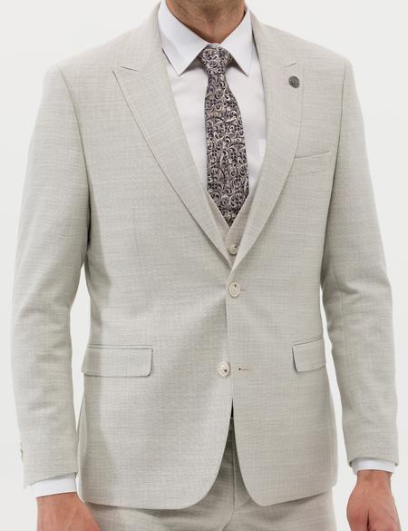 Bej Yelekli Slim Fit Takım Elbise - 50266616155