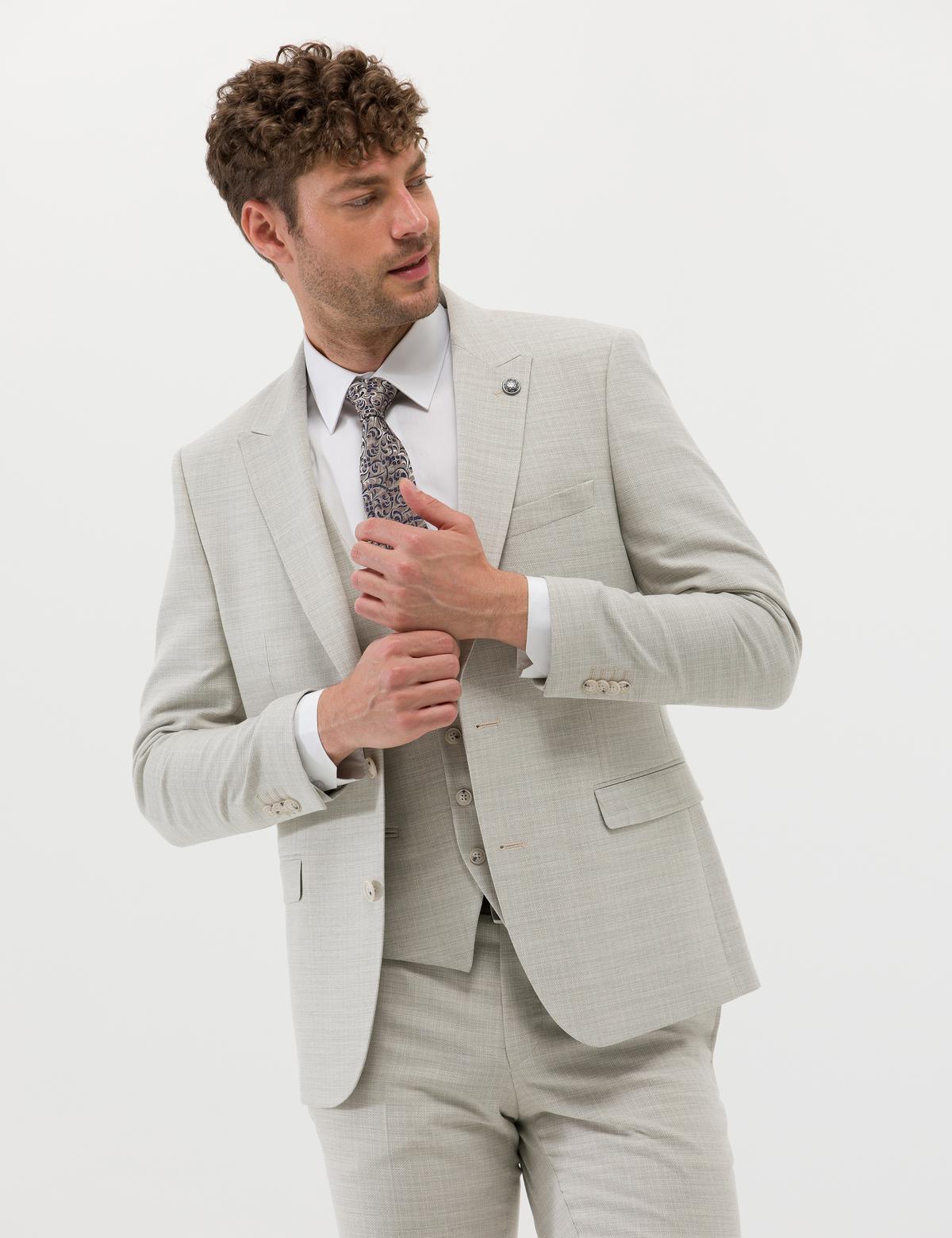 Bej Yelekli Slim Fit Takım Elbise - 50266616155