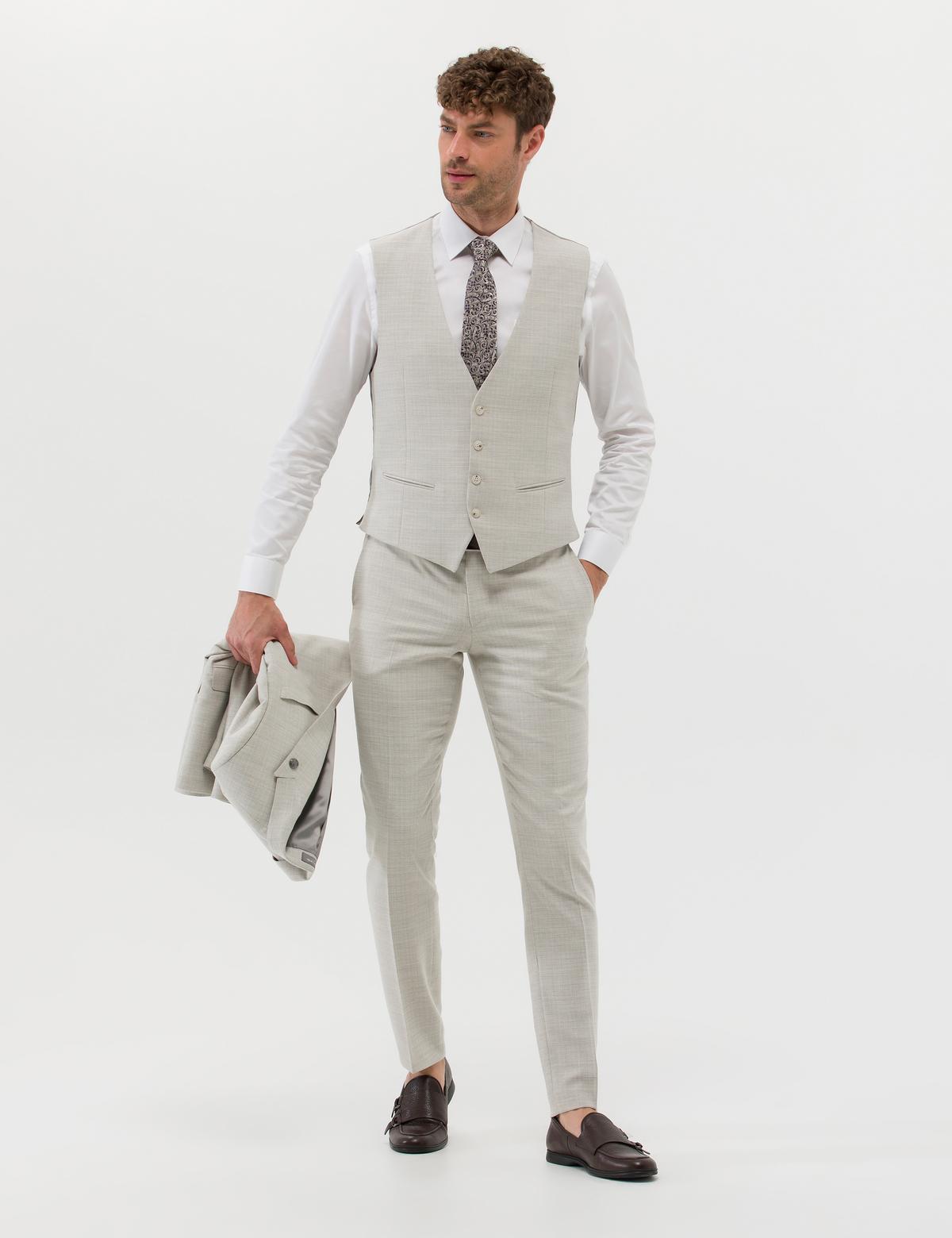 Bej Yelekli Slim Fit Takım Elbise - 50266616155