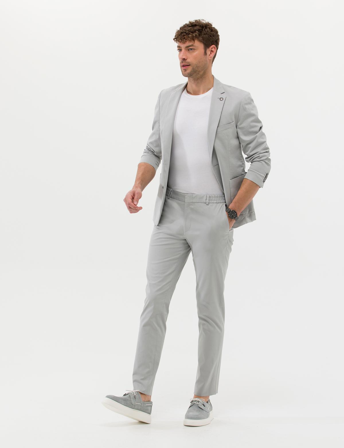 Gri Ekstra Slim Fit Spor Takım Elbise