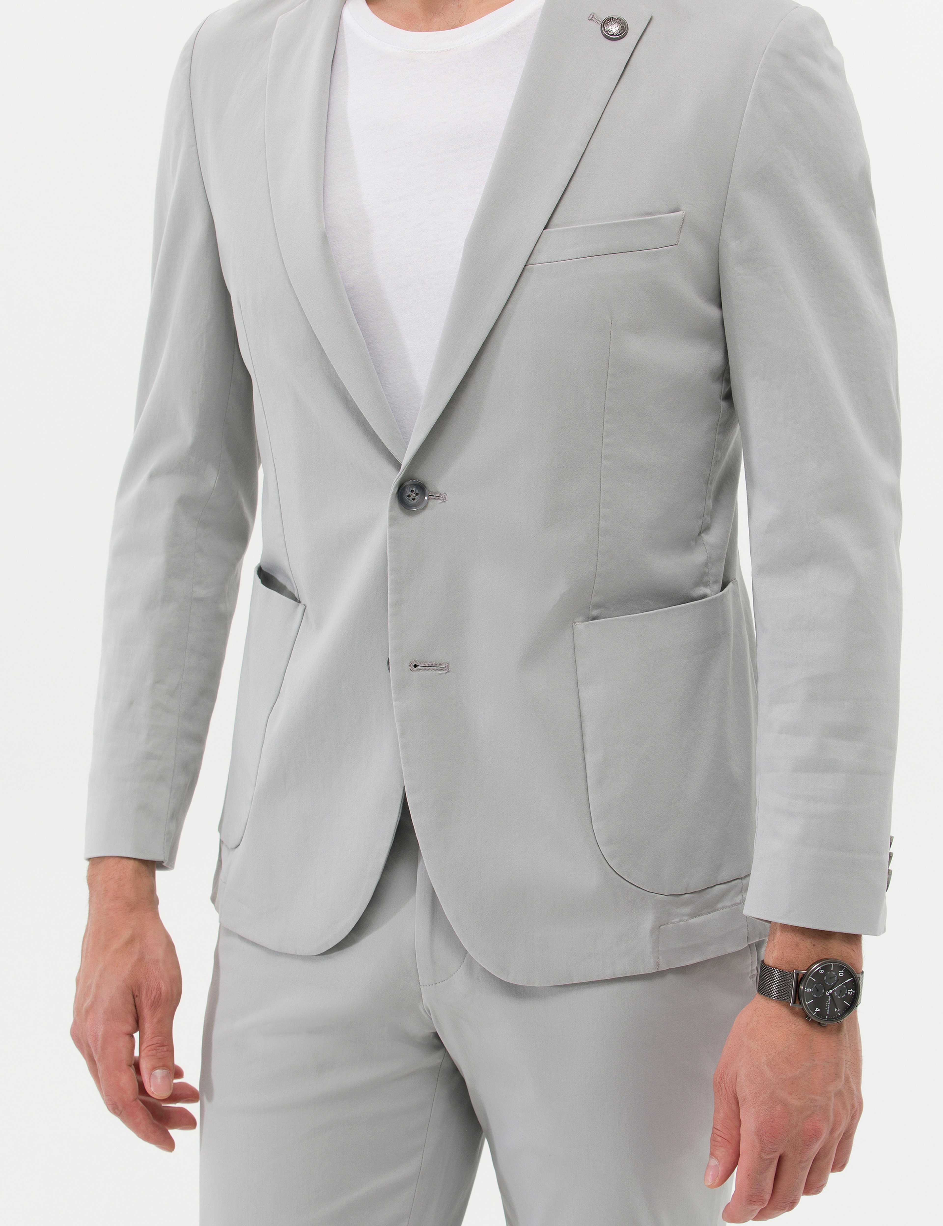 Gri Ekstra Slim Fit Spor Takım Elbise
