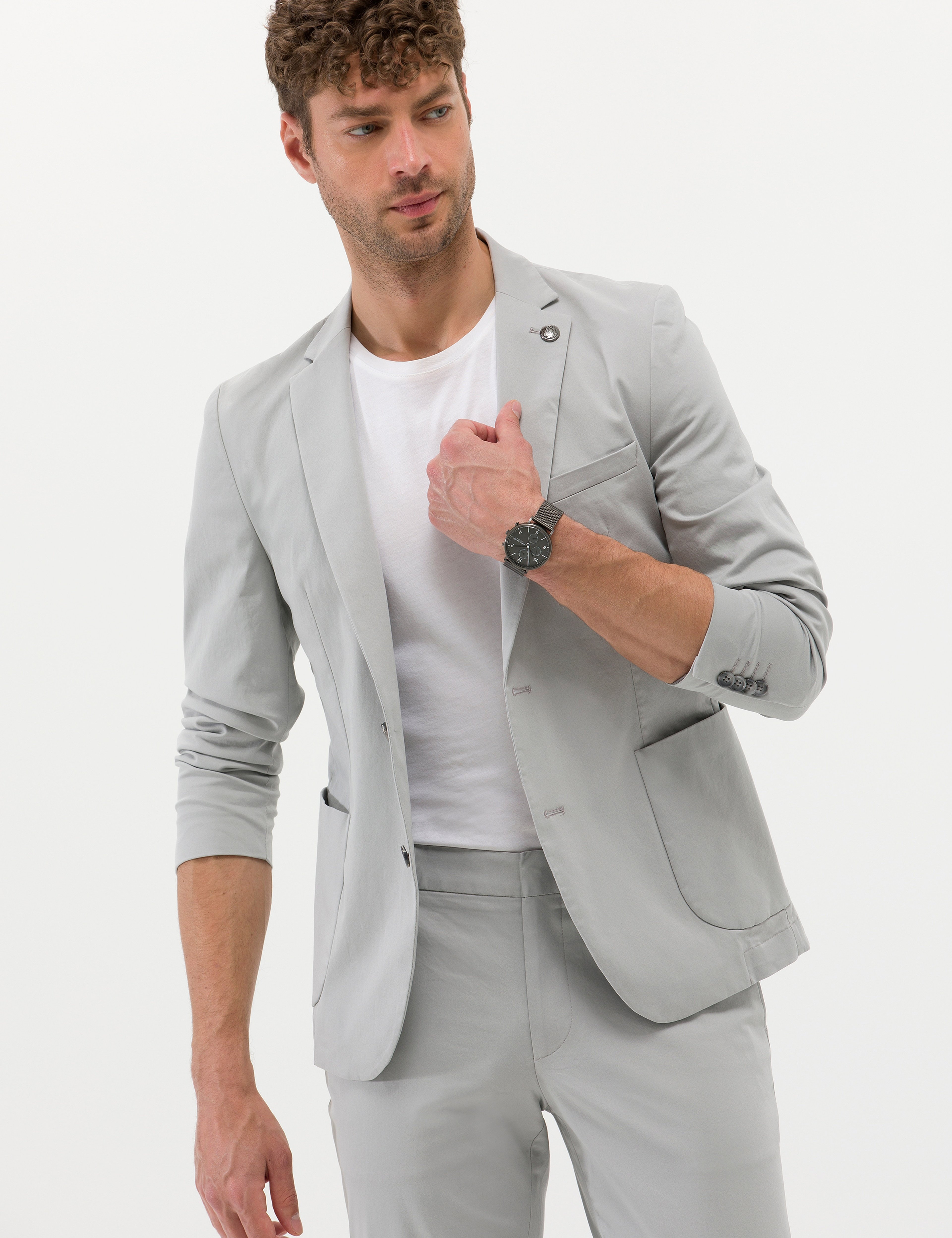 Gri Ekstra Slim Fit Spor Takım Elbise - Image 2