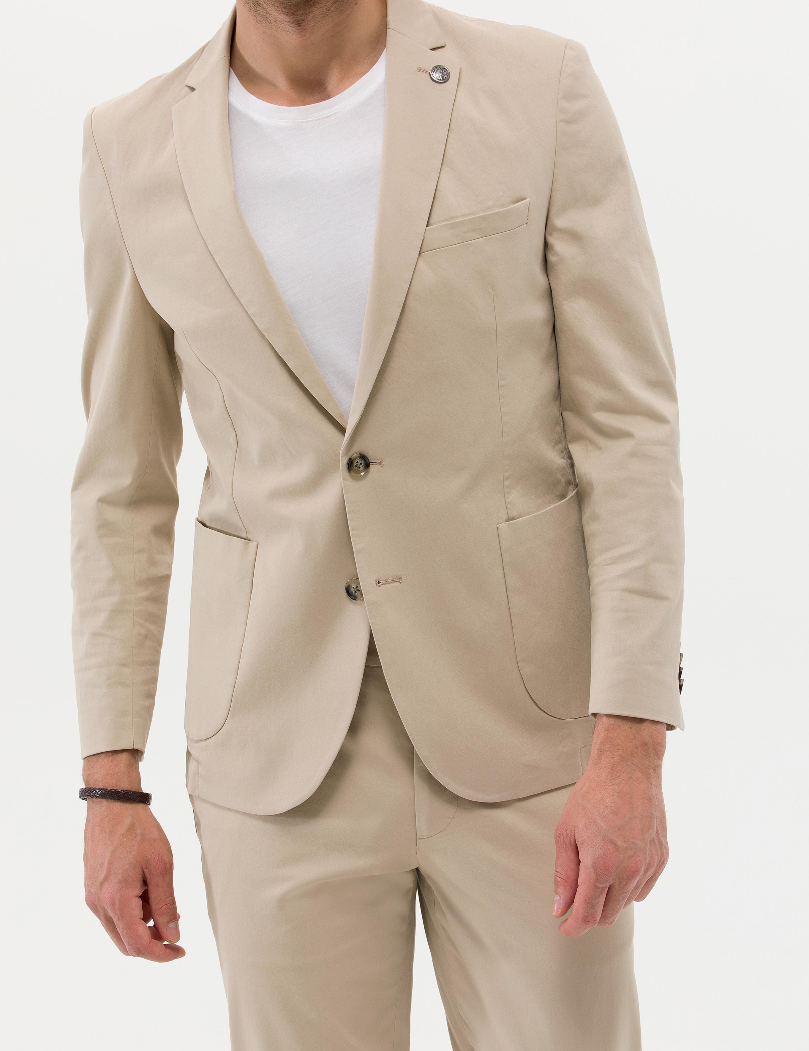 Bej Ekstra Slim Fit Spor Takım Elbise