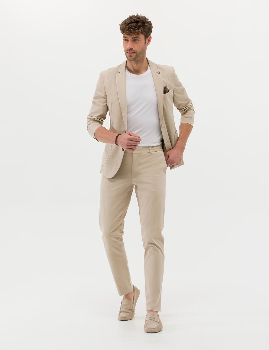 Bej Ekstra Slim Fit Spor Takım Elbise