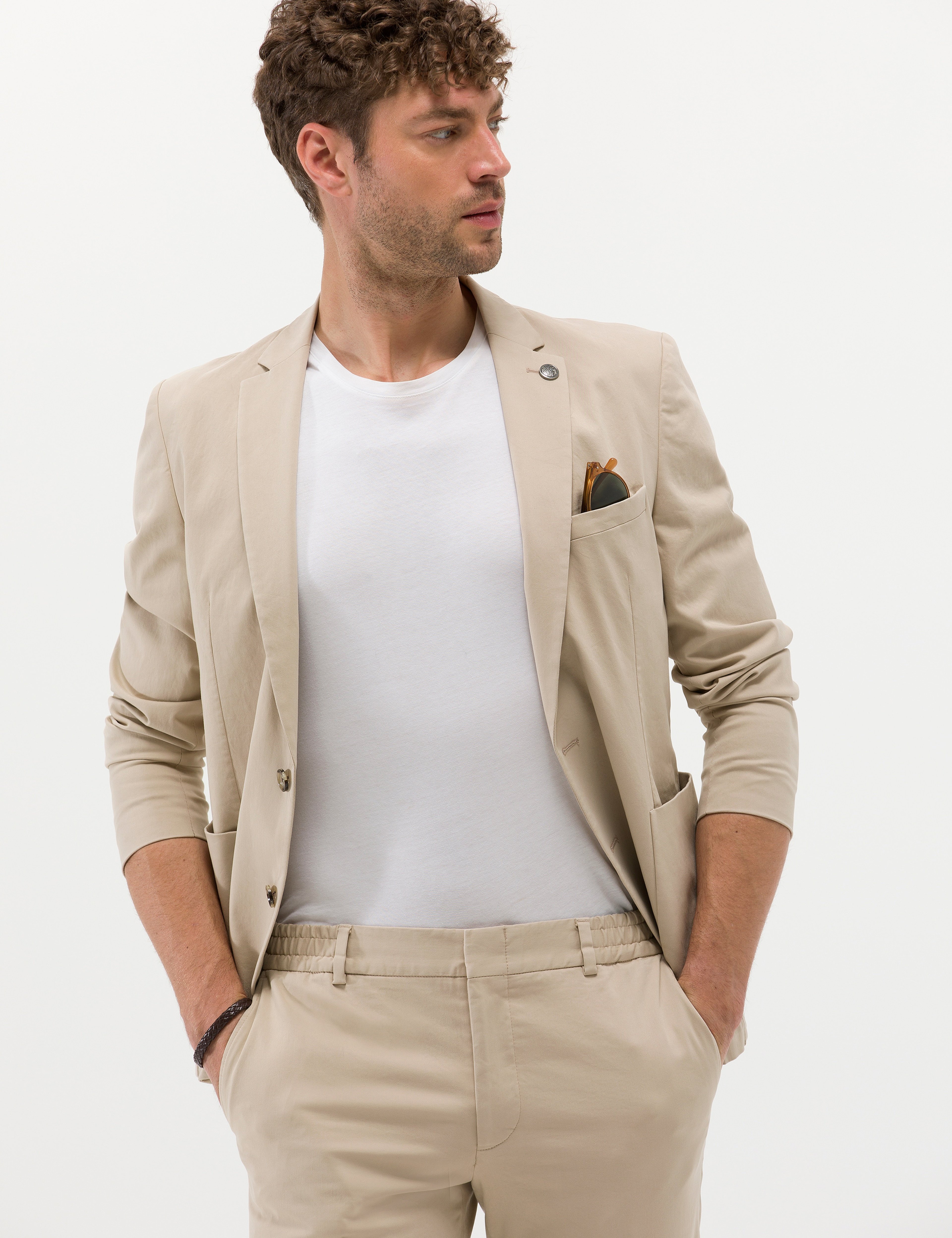 Bej Ekstra Slim Fit Spor Takım Elbise - Image 2