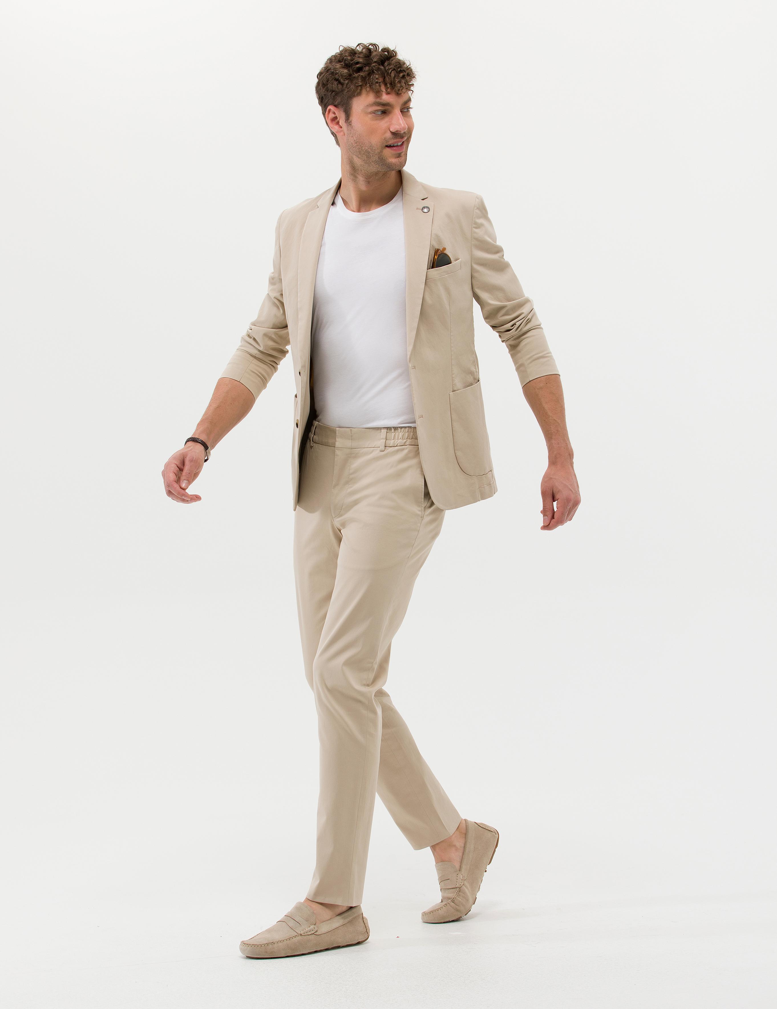 Bej Ekstra Slim Fit Spor Takım Elbise