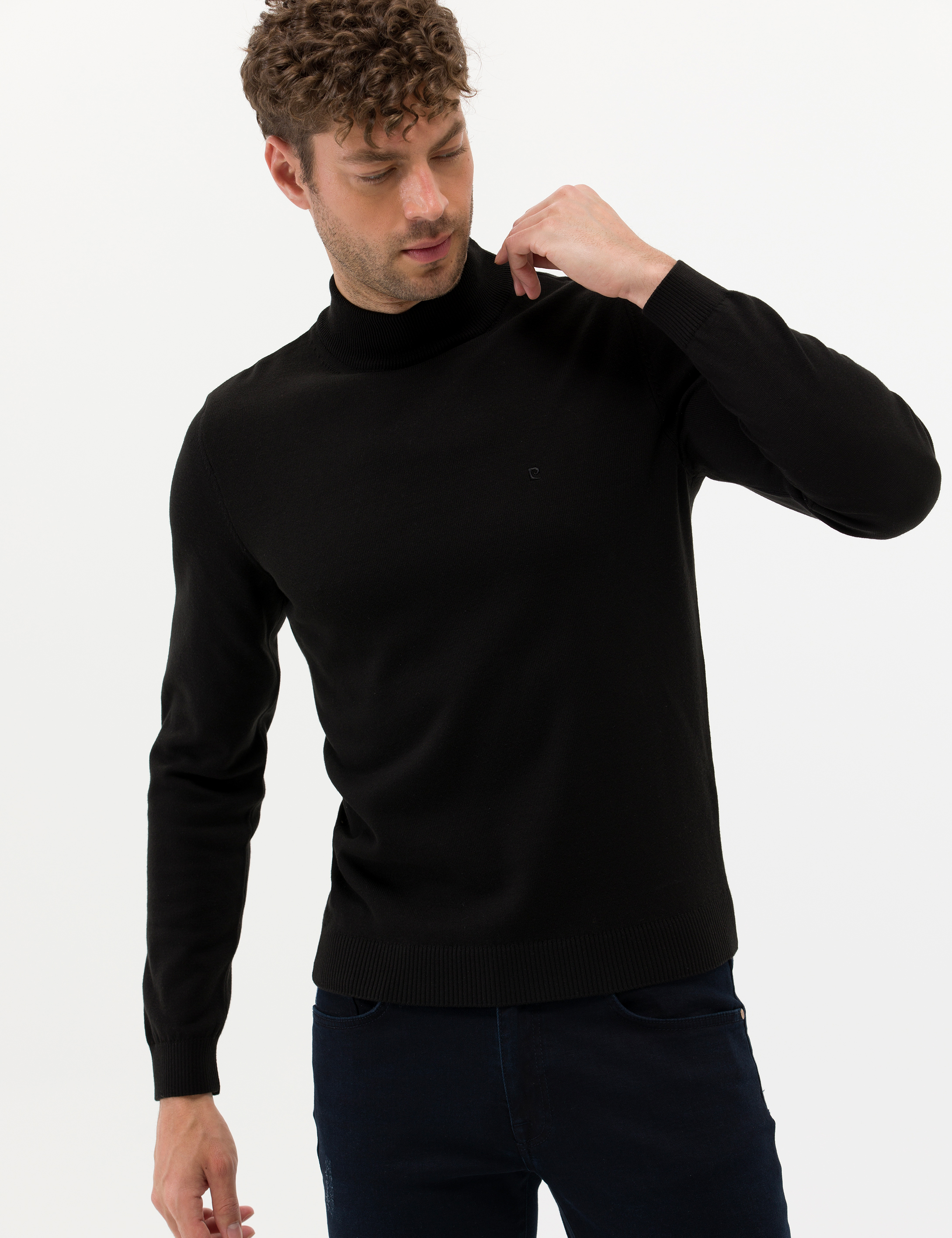 Pierre Cardin Siyah Slim Fit Yarım Balıkçı Yaka Basic Triko Kazak görsel 2
