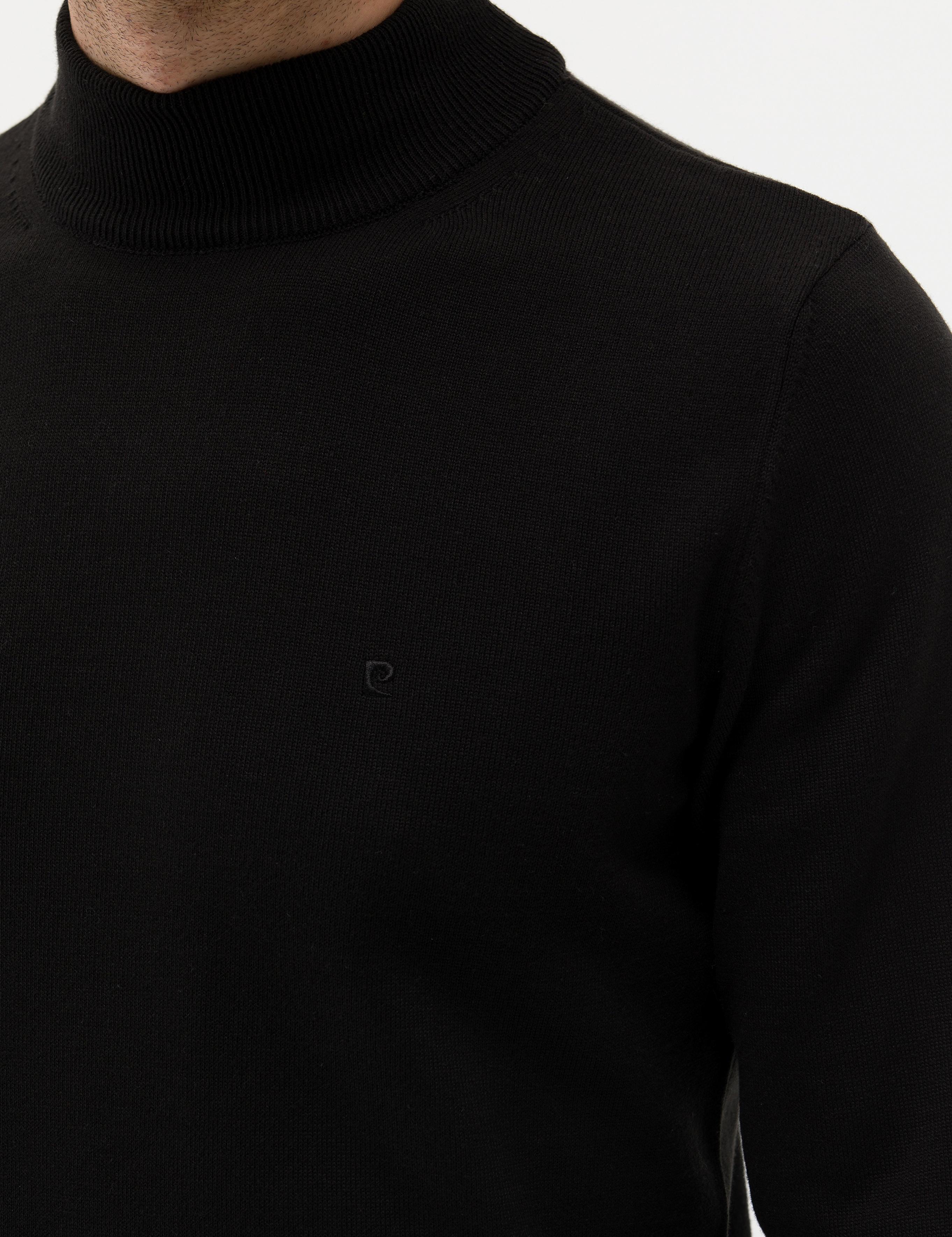 Siyah Slim Fit Yarım Balıkçı Yaka Basic Triko Kazak