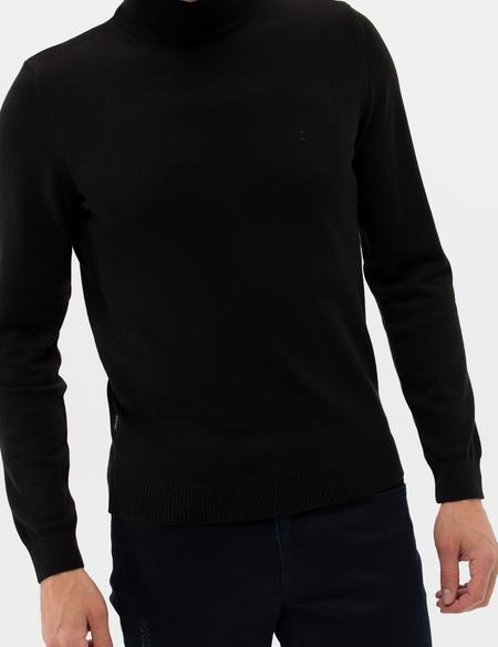 Siyah Slim Fit Yarım Balıkçı Yaka Basic Triko Kazak - 50276161054