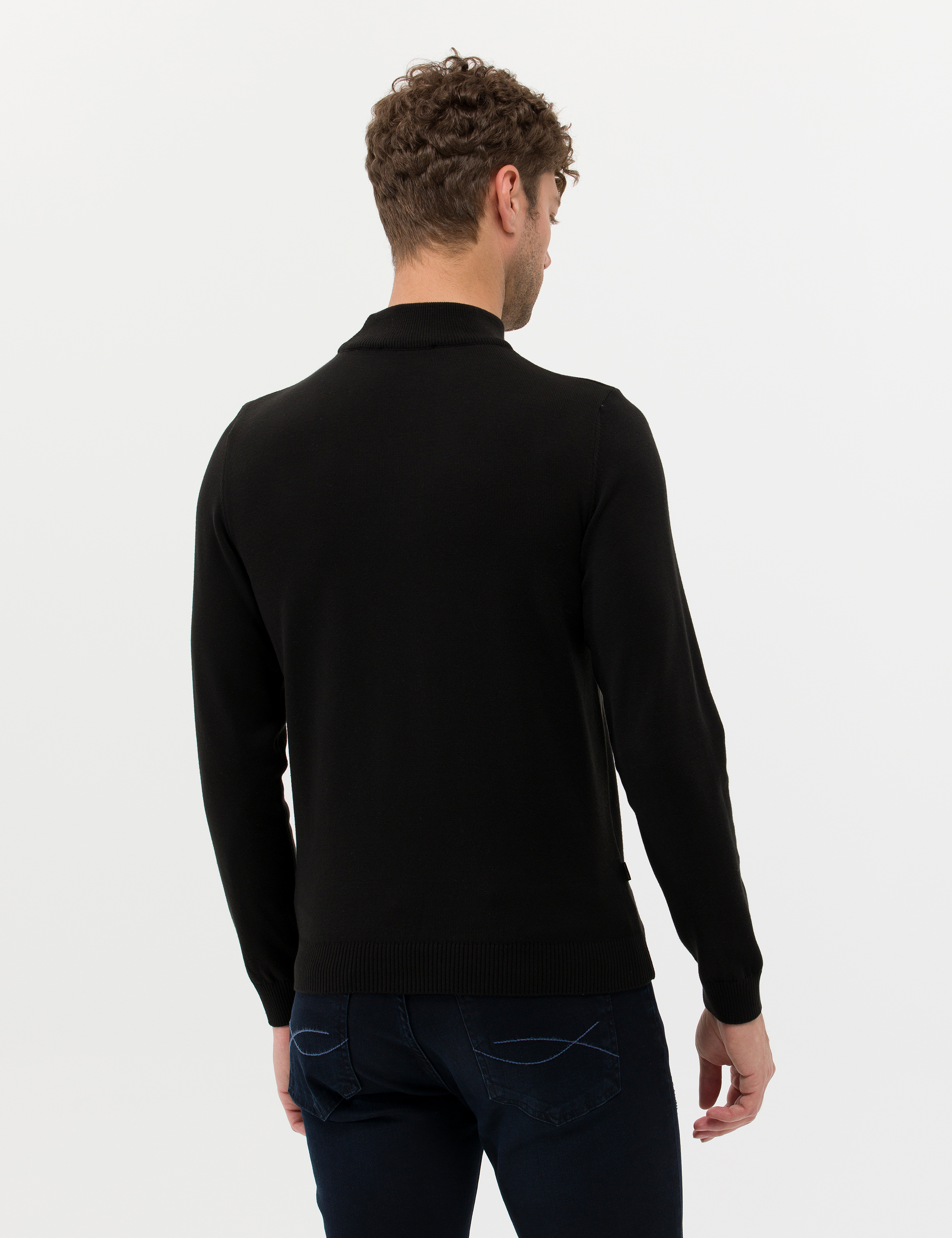 Pierre Cardin Siyah Slim Fit Yarım Balıkçı Yaka Basic Triko Kazak görsel 5