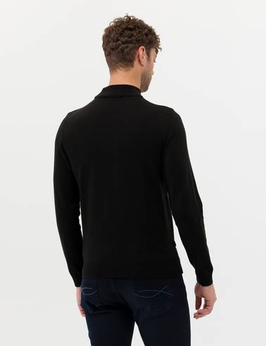 Siyah Slim Fit Yarım Balıkçı Yaka Basic Triko Kazak