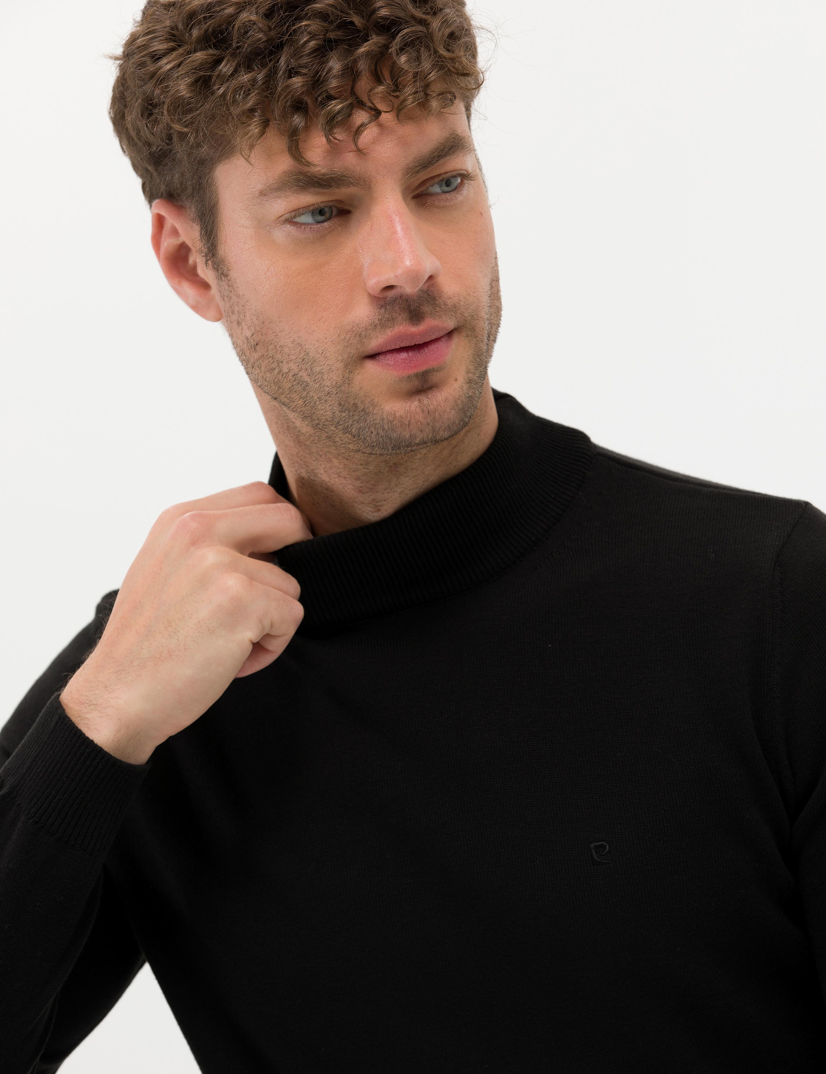 Siyah Slim Fit Yarım Balıkçı Yaka Basic Triko Kazak