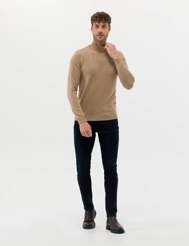 Camel Melanj Slim Fit Yarım Balıkçı Yaka Basic Triko Kazak