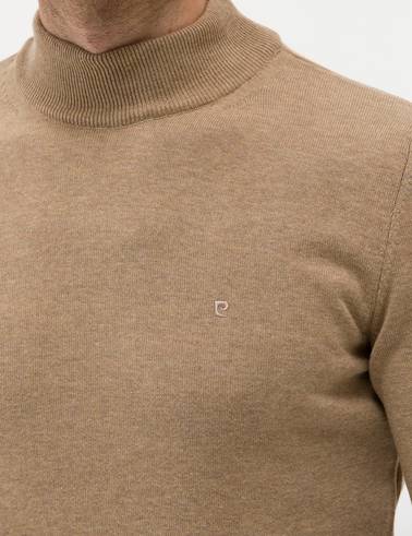 Camel Melanj Slim Fit Yarım Balıkçı Yaka Basic Triko Kazak