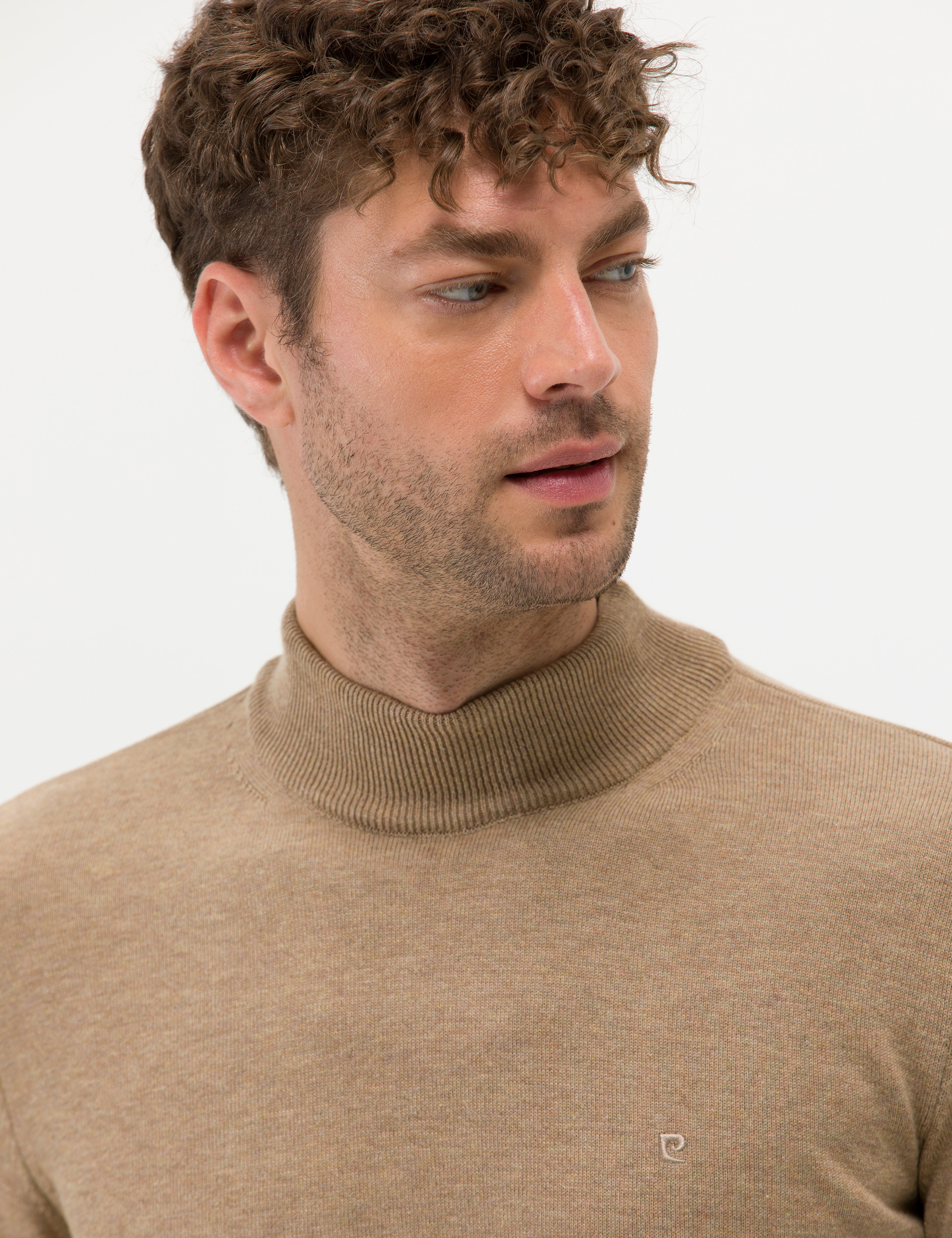 Pierre Cardin Camel Melanj Slim Fit Yarım Balıkçı Yaka Basic Triko Kazak görsel 2