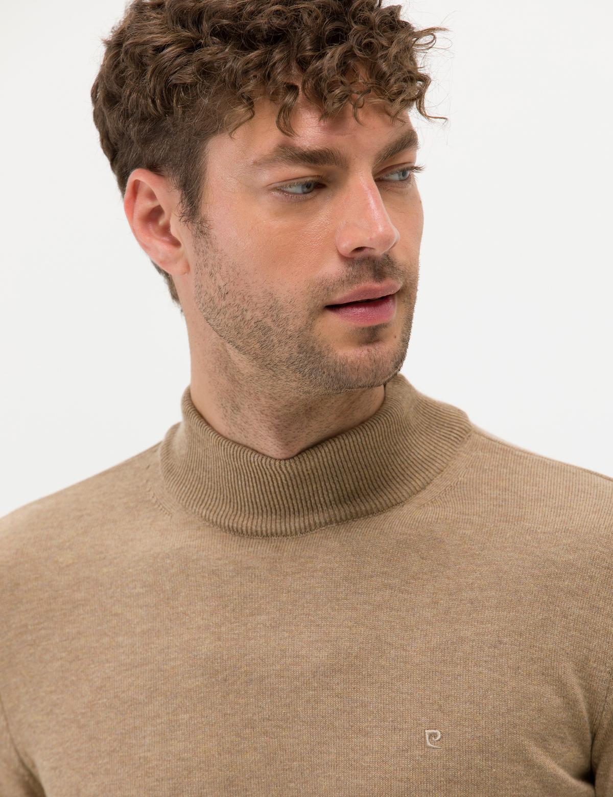 Camel Melanj Slim Fit Yarım Balıkçı Yaka Basic Triko Kazak - 50276161241