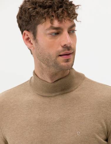Camel Melanj Slim Fit Yarım Balıkçı Yaka Basic Triko Kazak