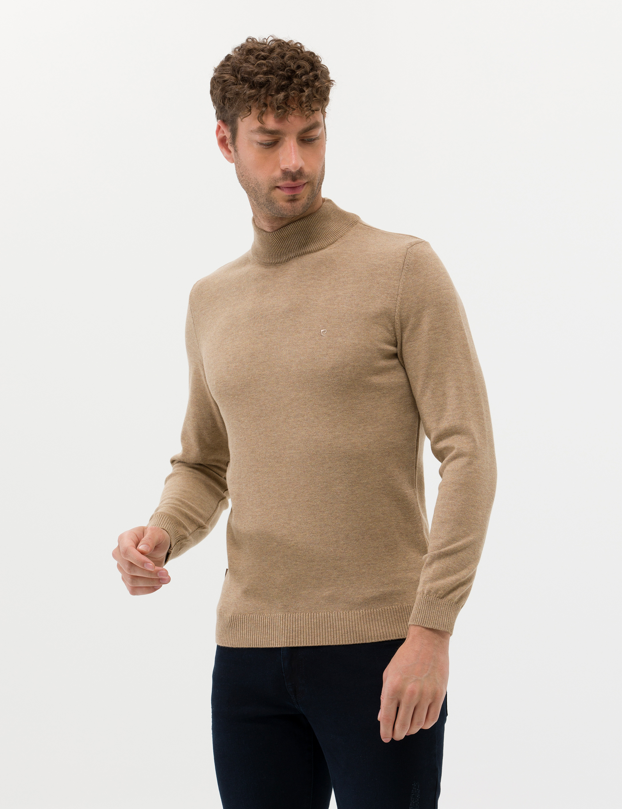 Pierre Cardin Camel Melanj Slim Fit Yarım Balıkçı Yaka Basic Triko Kazak görsel 3