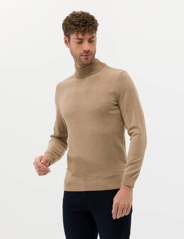 Camel Melanj Slim Fit Yarım Balıkçı Yaka Basic Triko Kazak