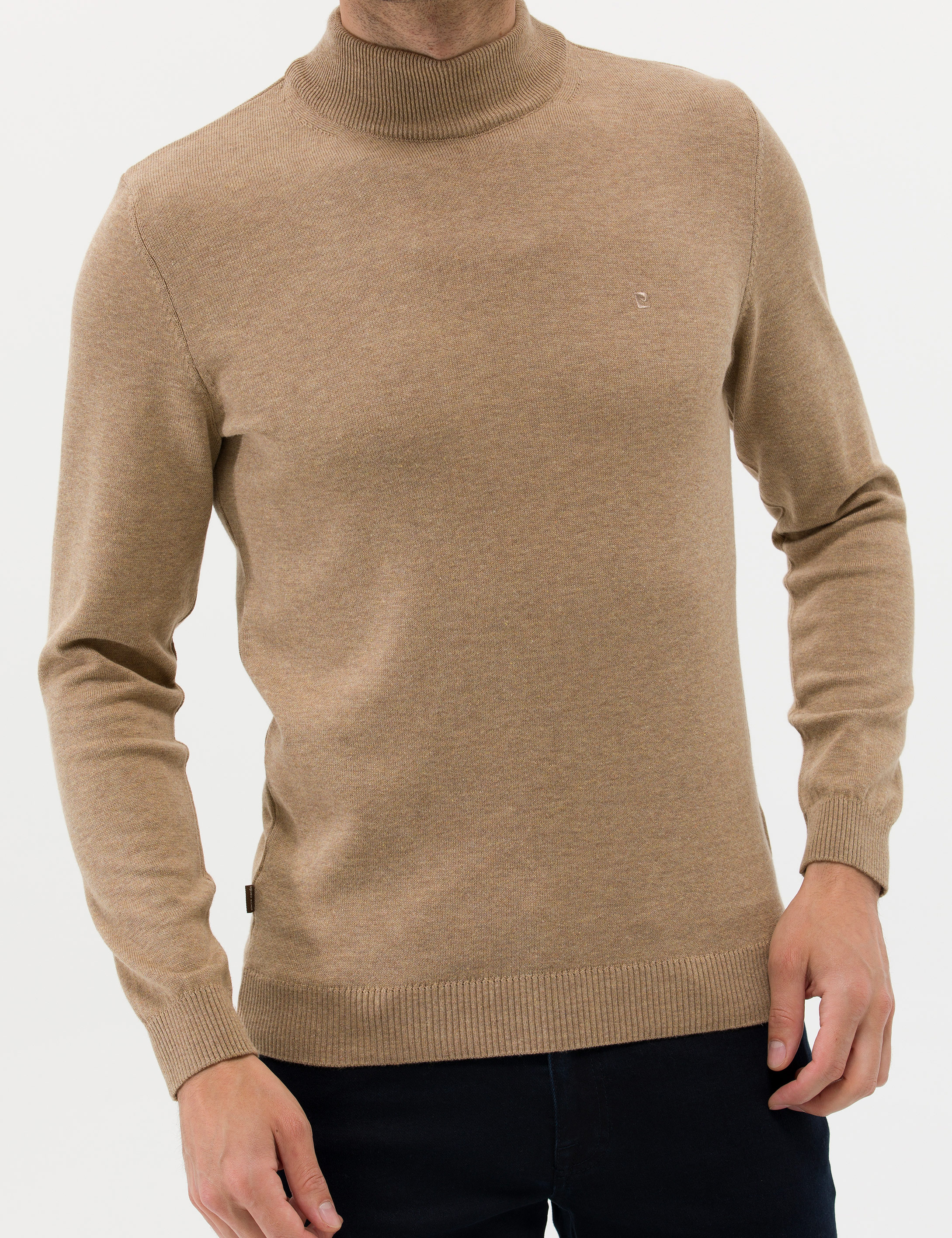 Pierre Cardin Camel Melanj Slim Fit Yarım Balıkçı Yaka Basic Triko Kazak görsel 6