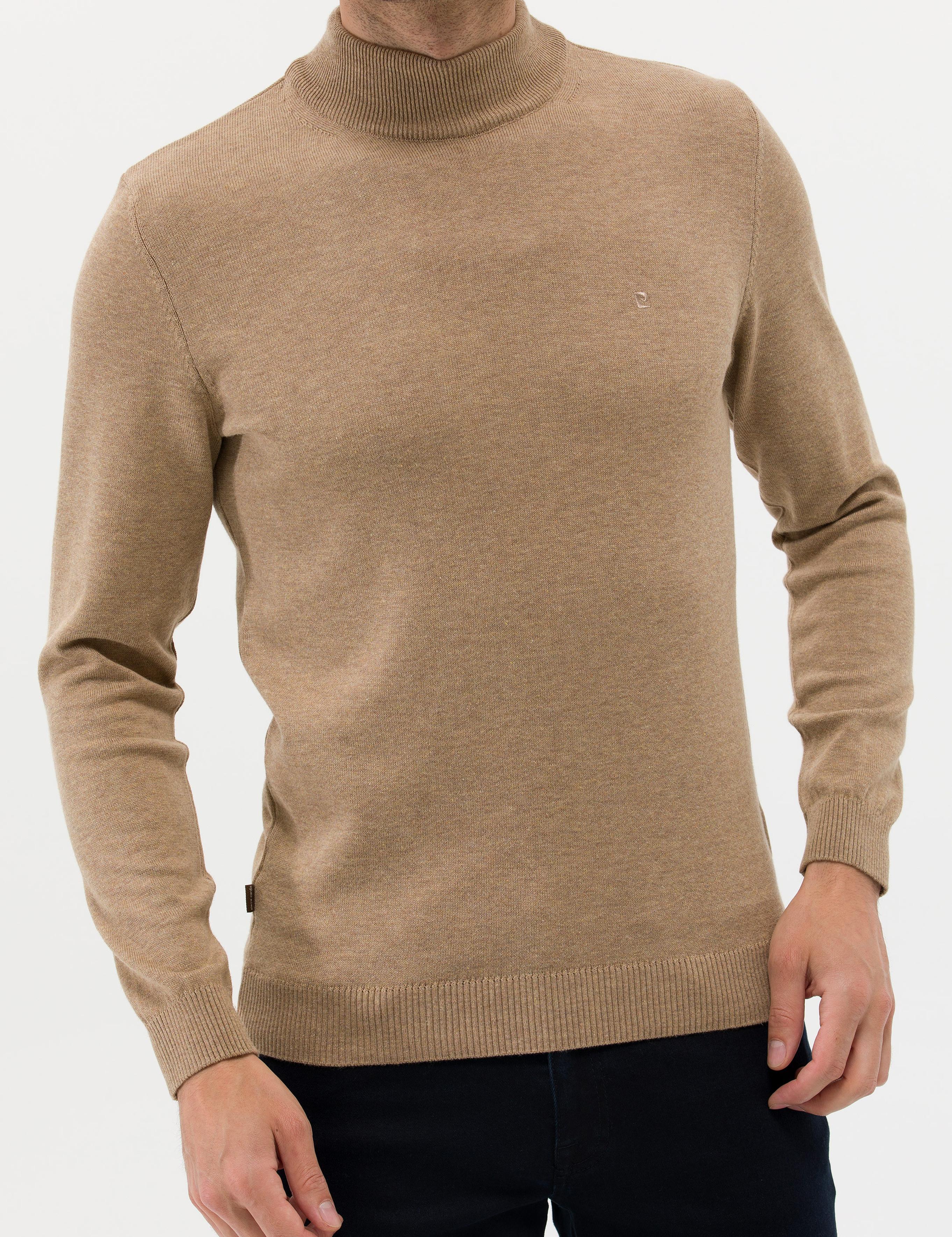 Camel Melanj Slim Fit Yarım Balıkçı Yaka Basic Triko Kazak