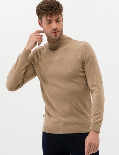 Camel Melanj Slim Fit Yarım Balıkçı Yaka Basic Triko Kazak