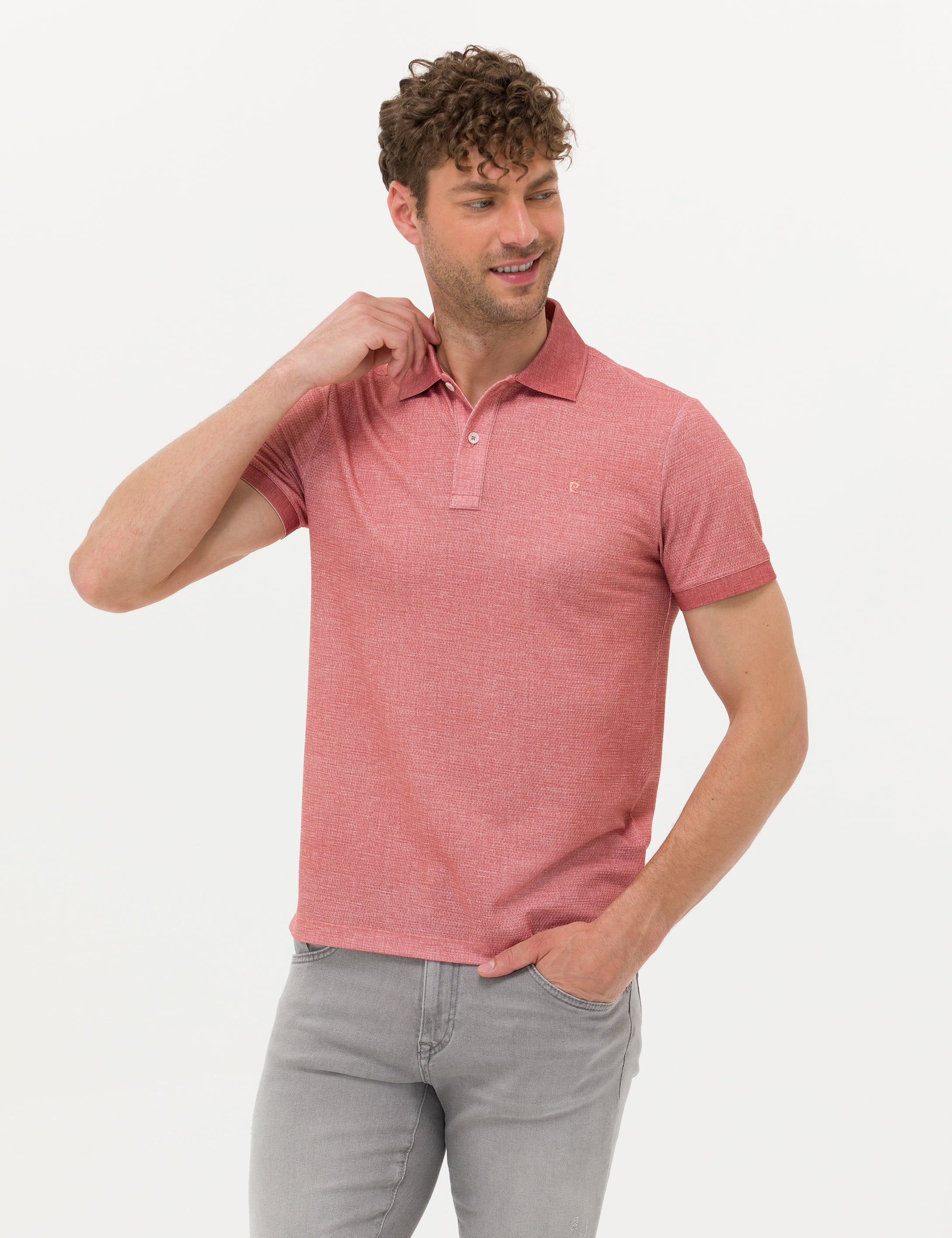 Kahverengi Slim Fit Dokulu Polo Yaka Tişört