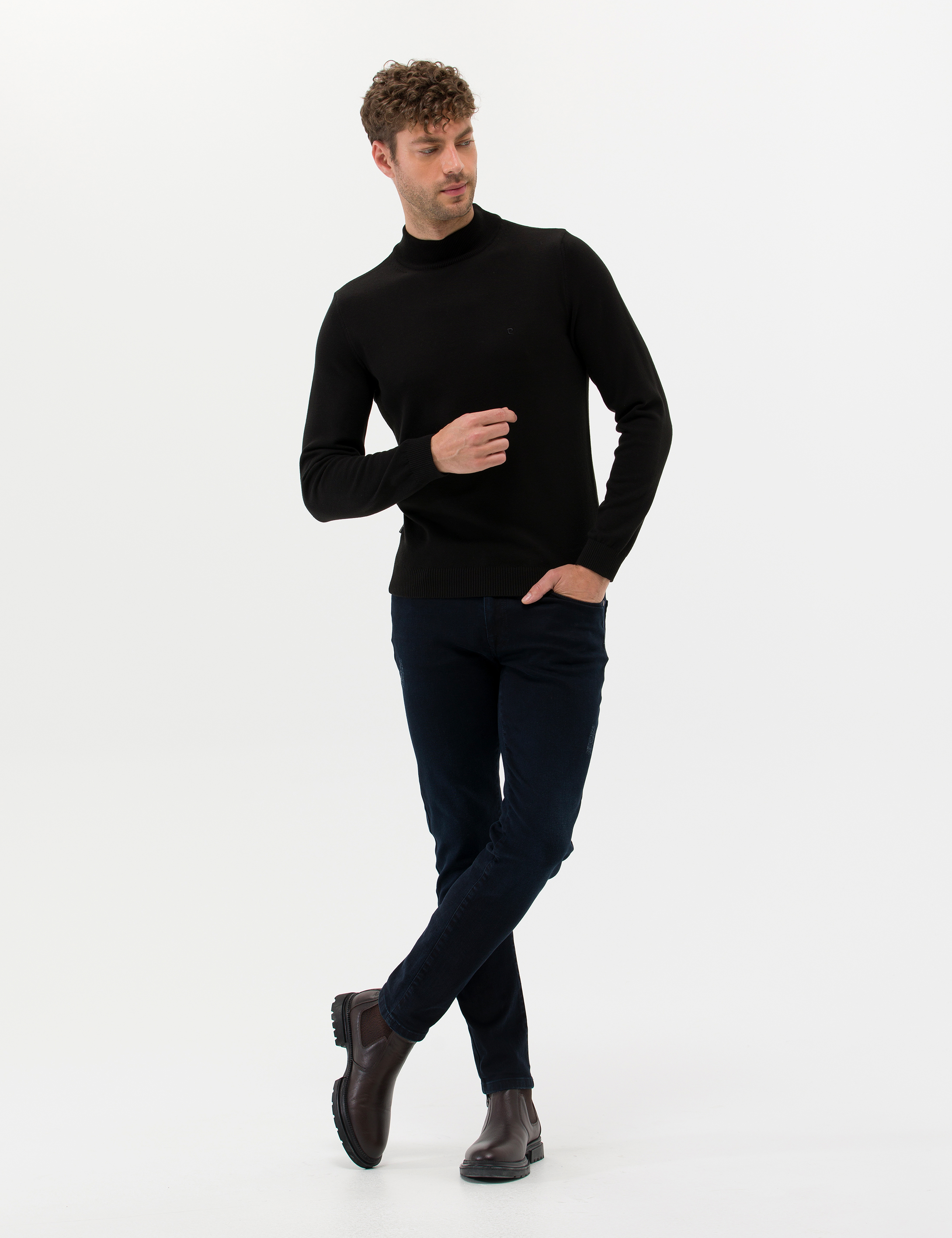 Pierre Cardin Siyah Slim Fit Yarım Balıkçı Yaka Basic Triko Kazak görsel 4