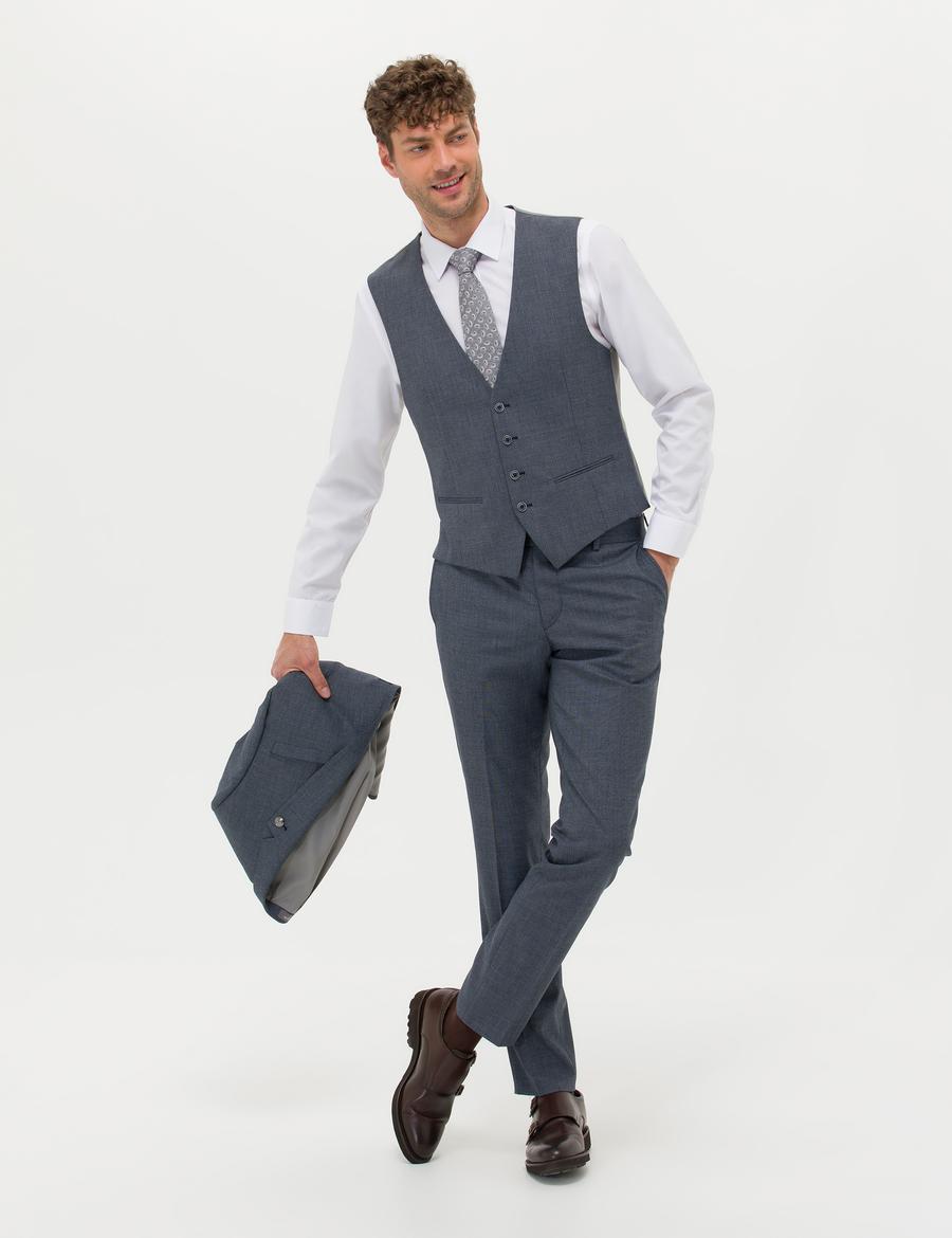 Lacivert Yelekli Takım Elbise