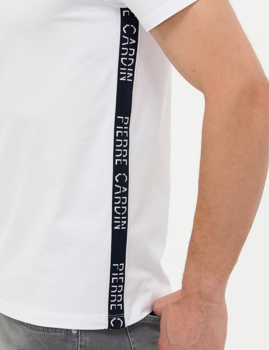 Beyaz Slim Fit Yandan Baskılı Bisiklet Yaka Tişört