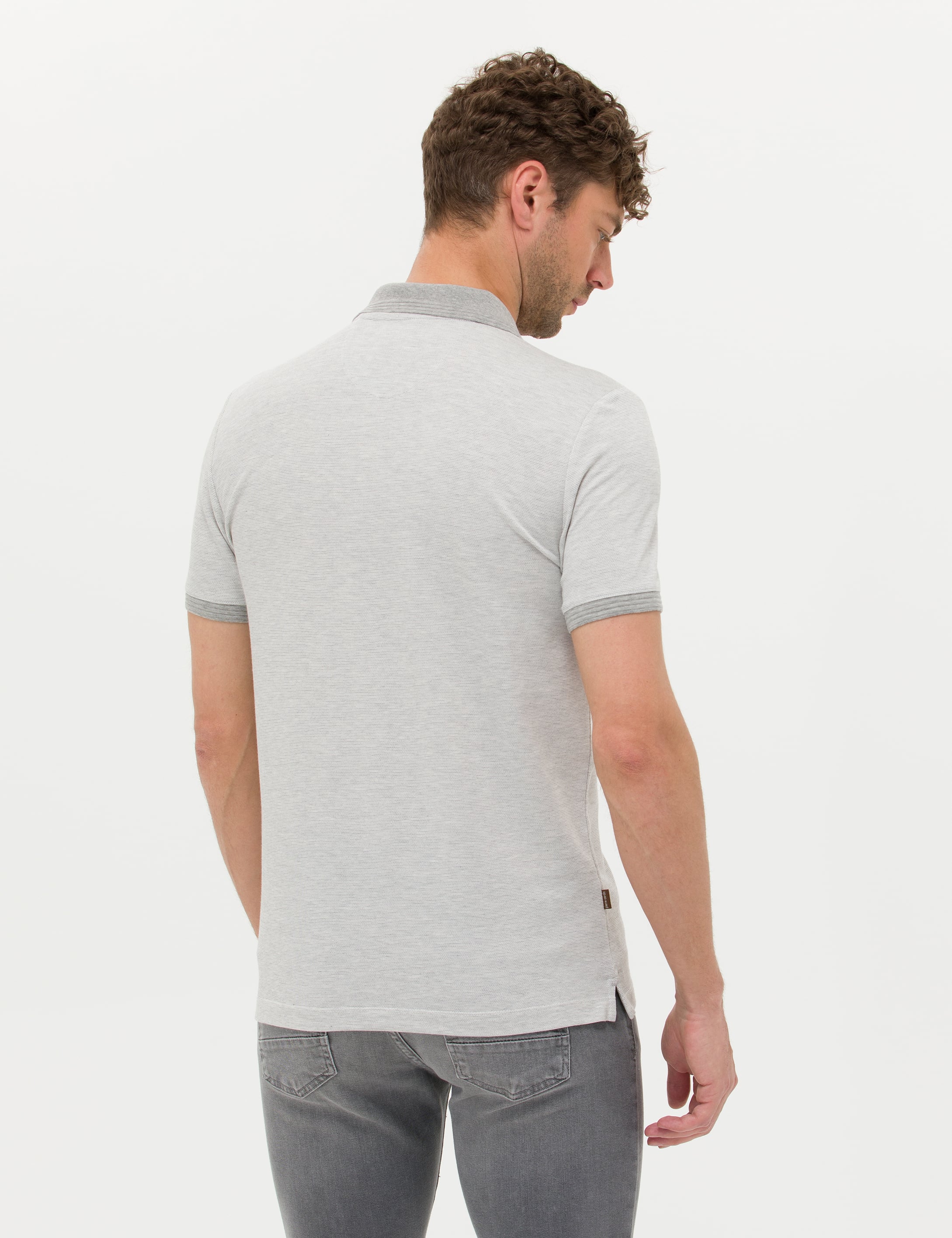 Açık Gri Melanj Slim Fit Polo Yaka Tişört - Image 5