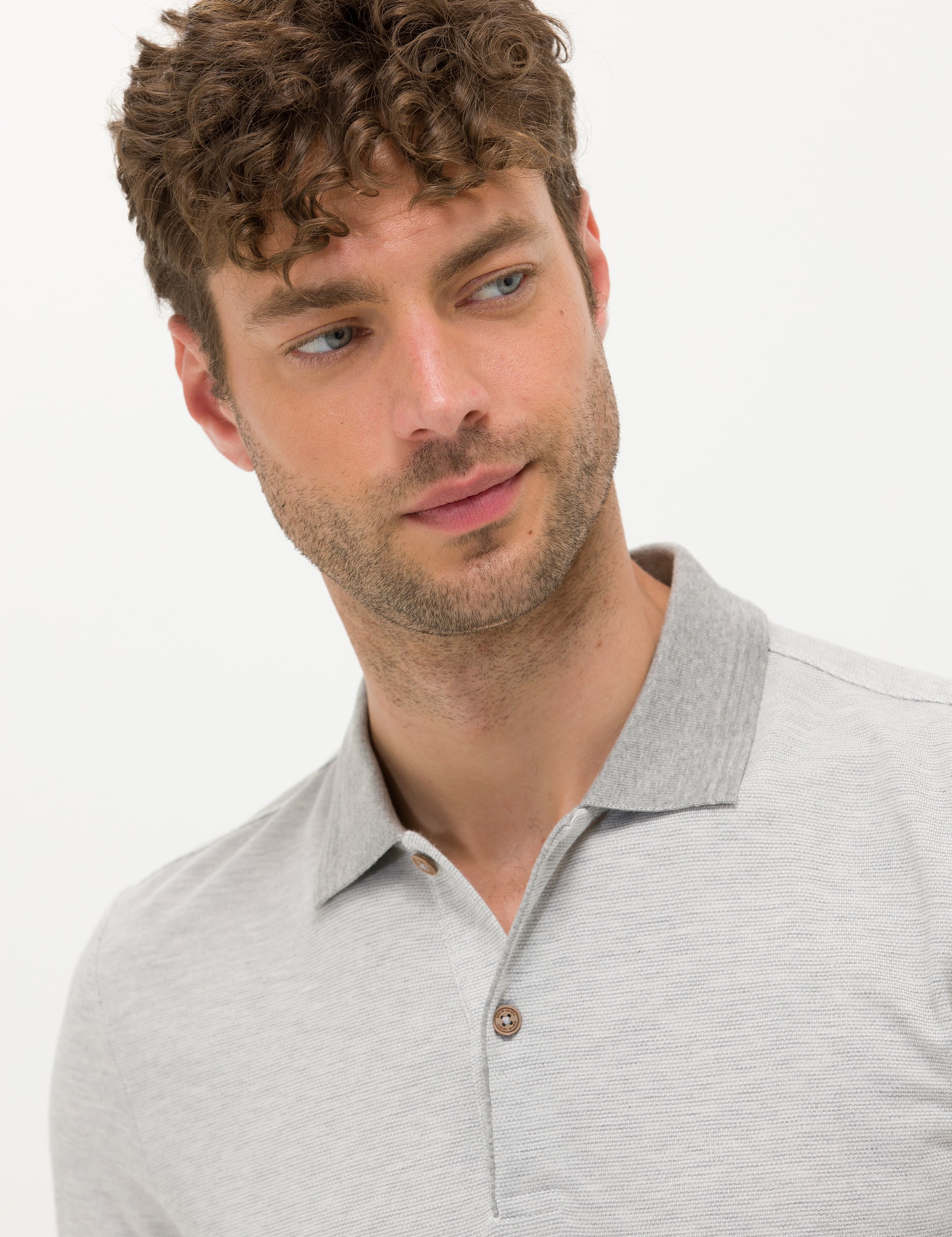 Açık Gri Melanj Slim Fit Polo Yaka Tişört