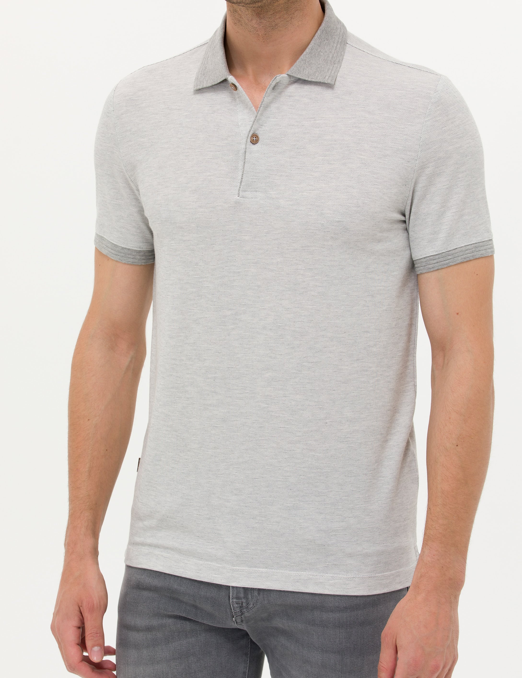 Açık Gri Melanj Slim Fit Polo Yaka Tişört - Image 6