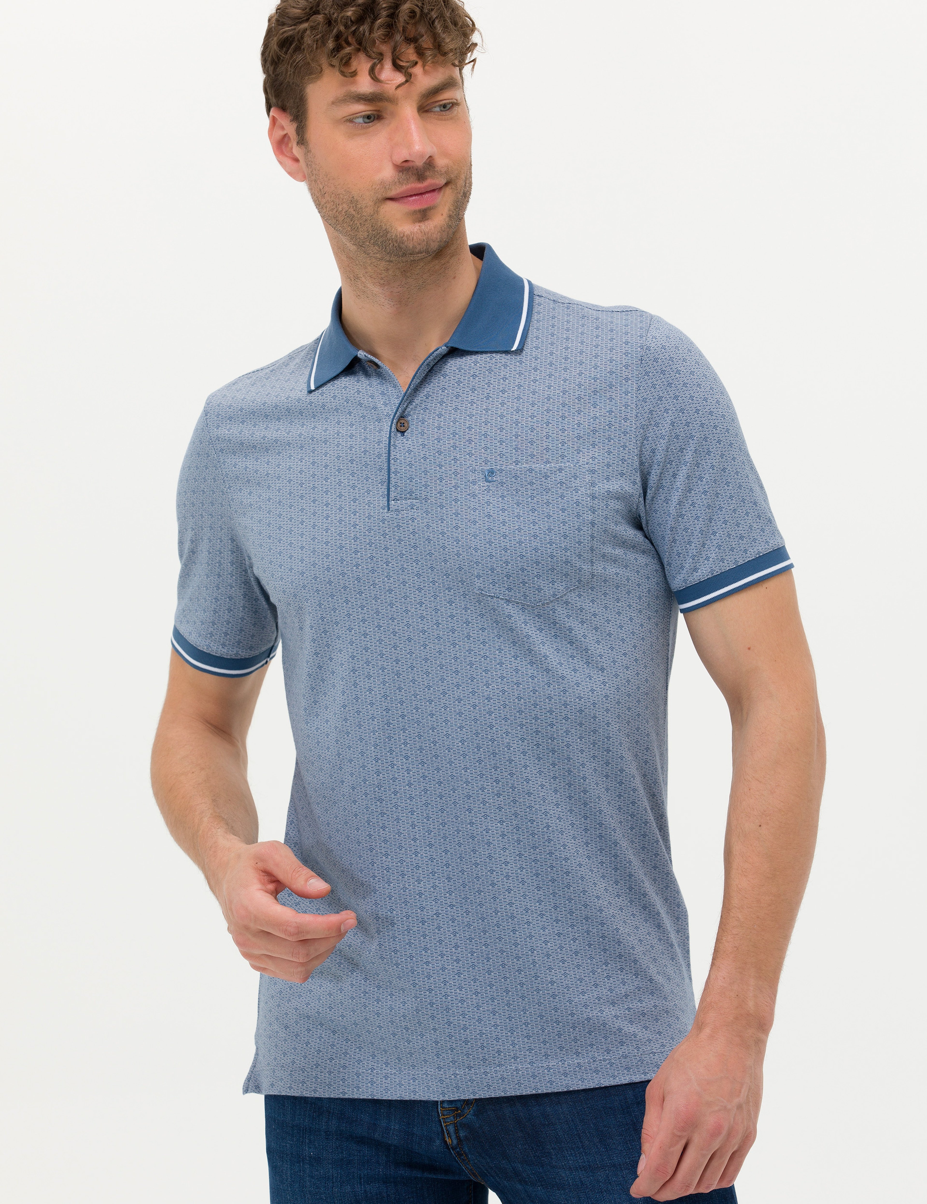 Koyu Mavi Regular Fit Baskılı Polo Yaka Tişört - Image 1